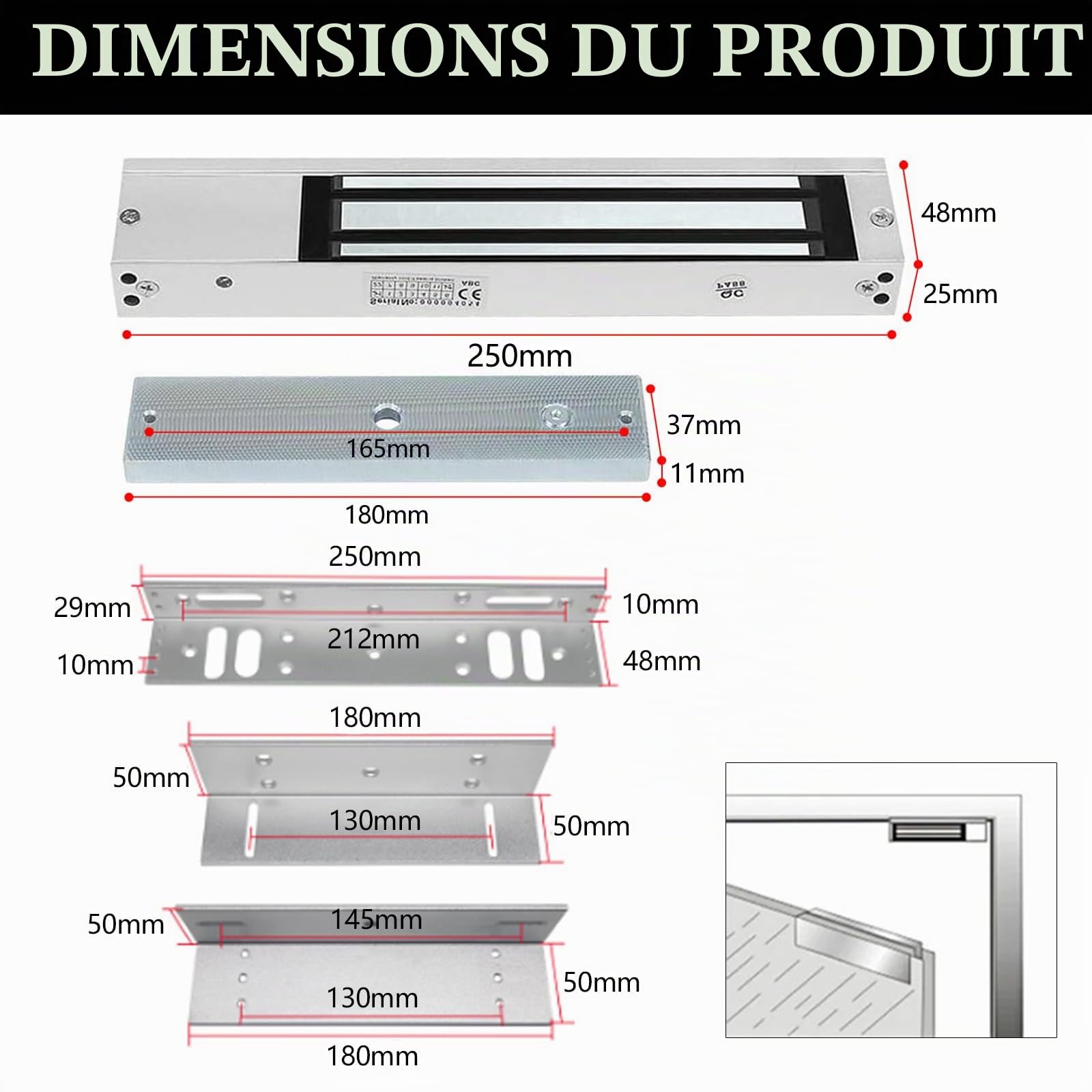 Serrure Magnétique ÉLectrique Dc 12 V 280 Kg, Force De Maintien De 600 Lb, Pour Système De Contrôle D'Accès De Porte Contrôleur Hôte EntréE De Porte Mode Nc Pour SystèMe De Sécurité Domestique