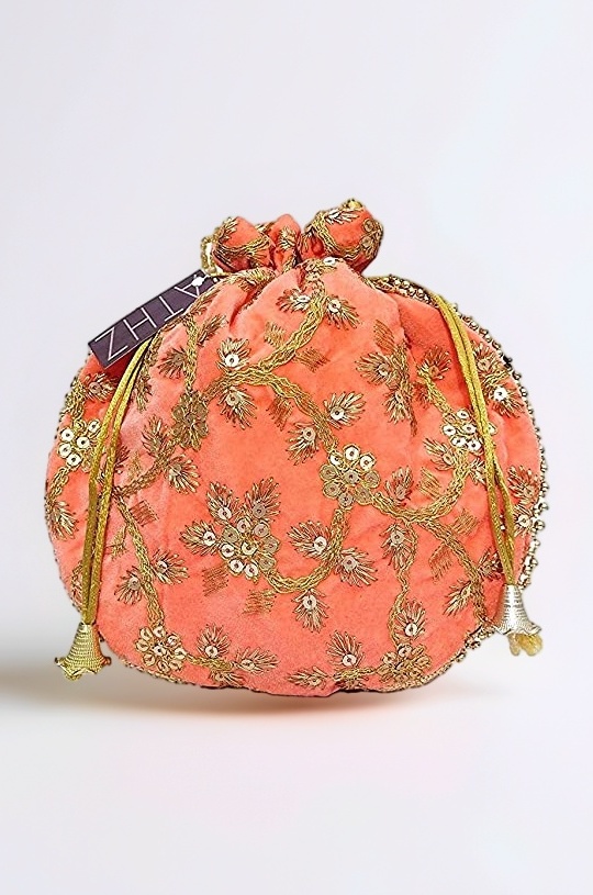 ATHZ Potli Bag Velvet for ladies traditional Indian Wristlet women handbags with Drawstring Ethnic Embroidery Fashion Potli