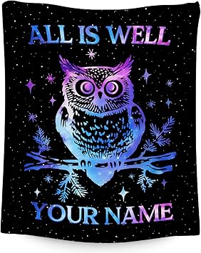 Custom Owl Blanket for Women, Cute Soft Throw Gifts for Girls, Cozy Flannel Throw Blankets for Couch Office, Black 60"x80"