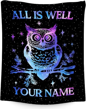 Custom Owl Blanket for Women, Cute Soft Throw Gifts for Girls, Cozy Flannel Throw Blankets for Couch Office, Black 60"x80"