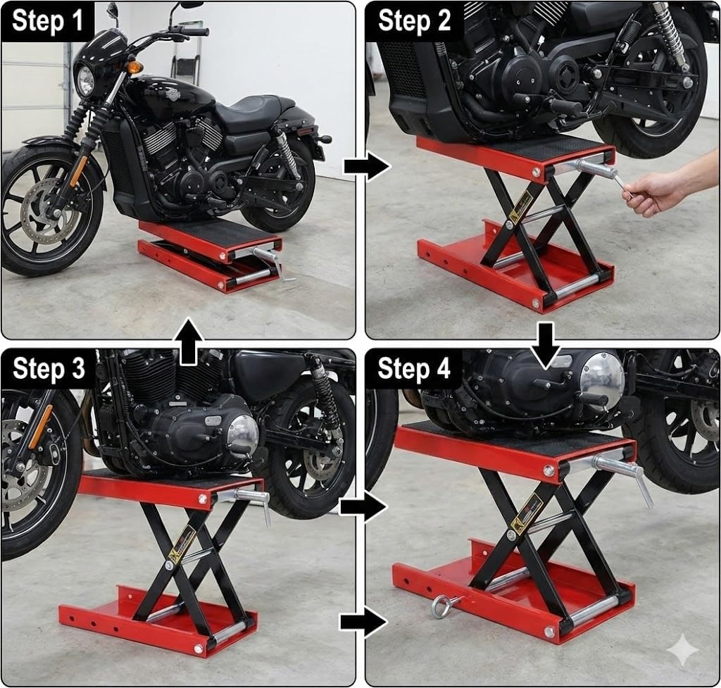 1100 LB Heavy Duty Wide Deck ATV Motorcycle Bike Scooter Scissor Lift Jack Crank Stand with Safety Bar