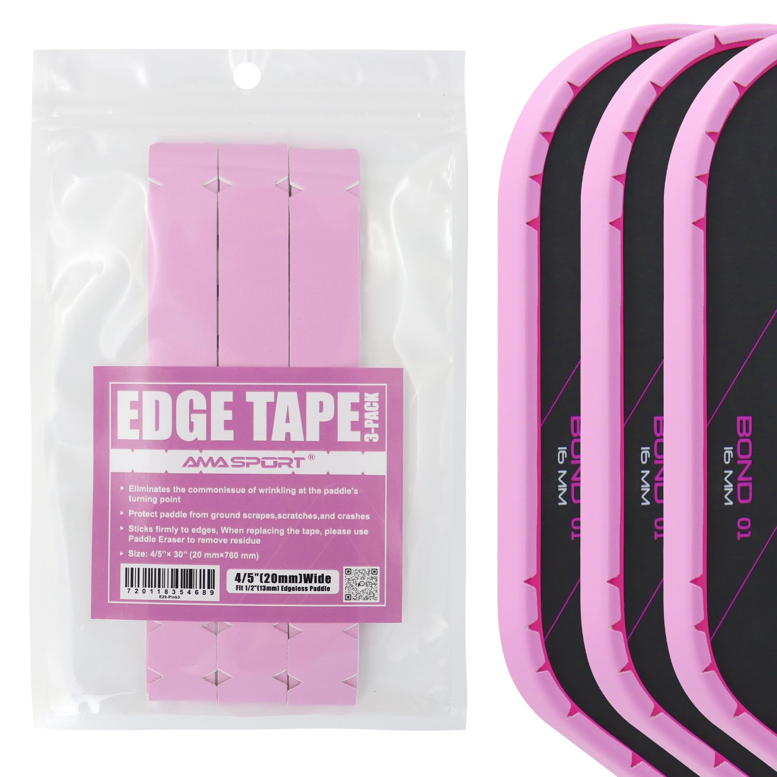 PICKLETECH Pickleball Paddle Protection Tape Pink - Paddle Head Edge Guard - Racket Edge Protection Tape -Fit Perfectly Curved Edge -No Wrinkling Pizzazz Contrasty Colors