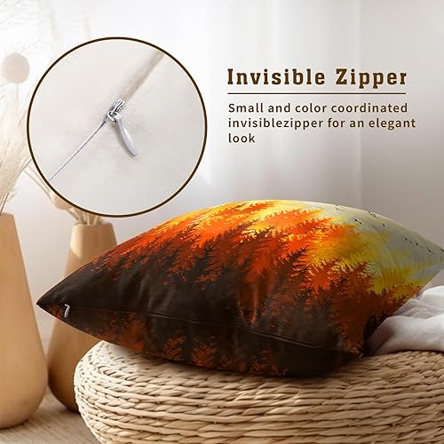 Miniatura 3 de Juego de 2 fundas de almohada de bosque otoñal de 18 x 18 pulgadas, fundas decorativas de algodón para el hogar, sofá, cama, patio
