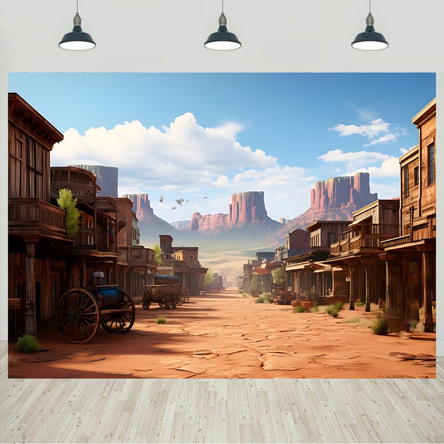 7x5ft Western Backdrop Wild West Town Vintage Photography Background Cowboy Cowgirl Birthday Baby Shower Party Decorations Kids Adults Portraits