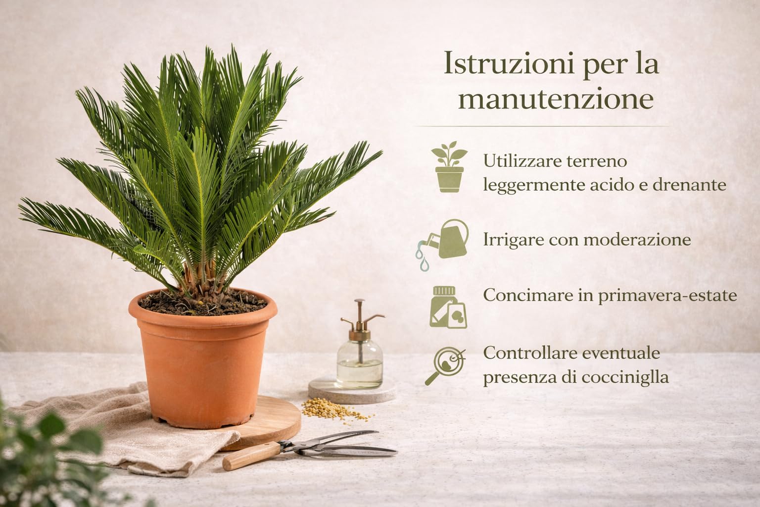 VANDAS Cycas Revoluta – Pianta Ornamentale a Tronco Elegante | Foglie Pennate Verde Scuro | Ideale per Interni ed Esterni in Climi Miti | Made in Italy