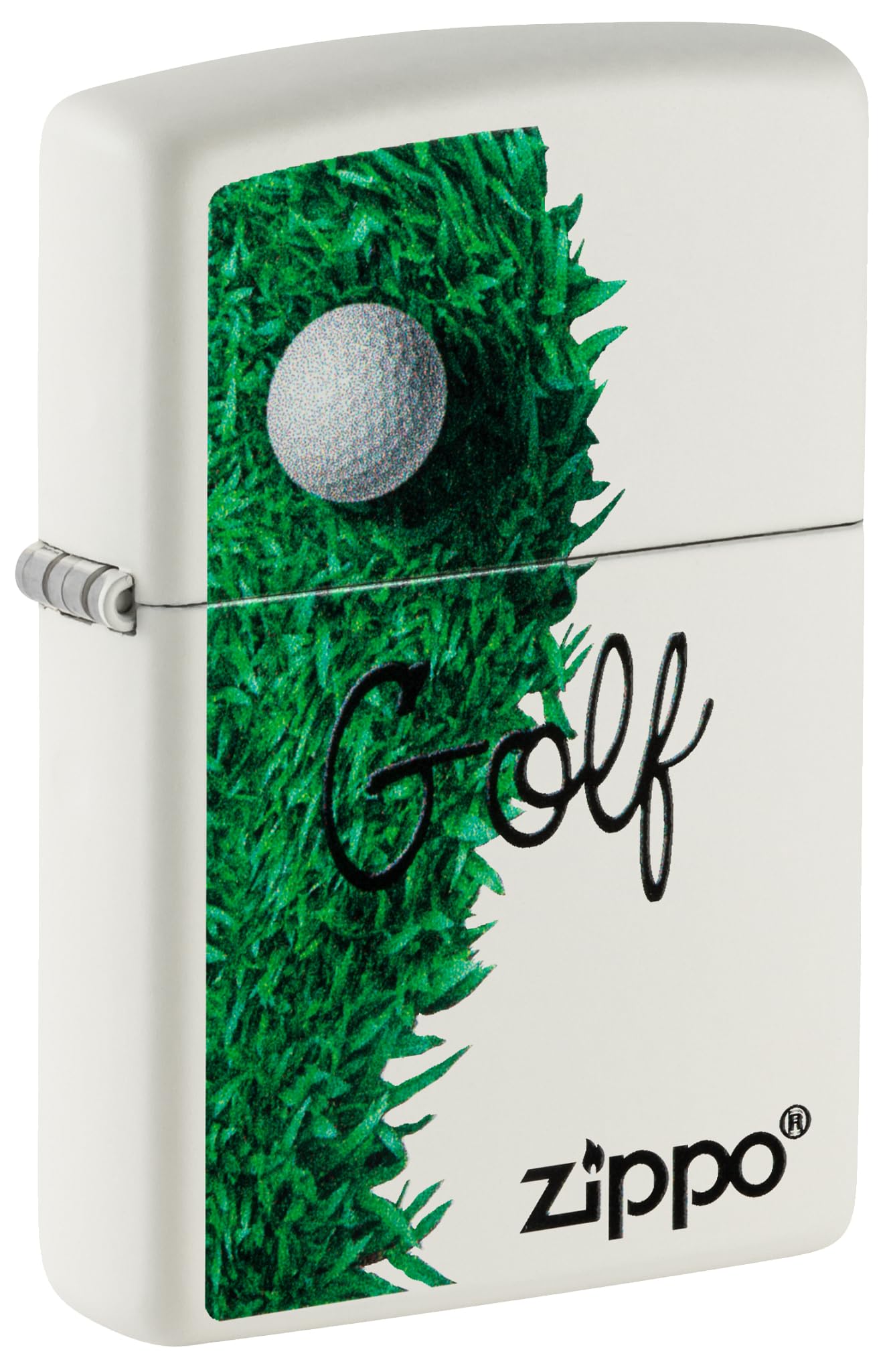 Zippo - Briquet Tempête Motif Golf, Blanc Mat, Impression Color Image, Rechargeable, Réutilisable, Coupe-Vent, Coffret Cadeau, Fabriqué Aux États-Unis
