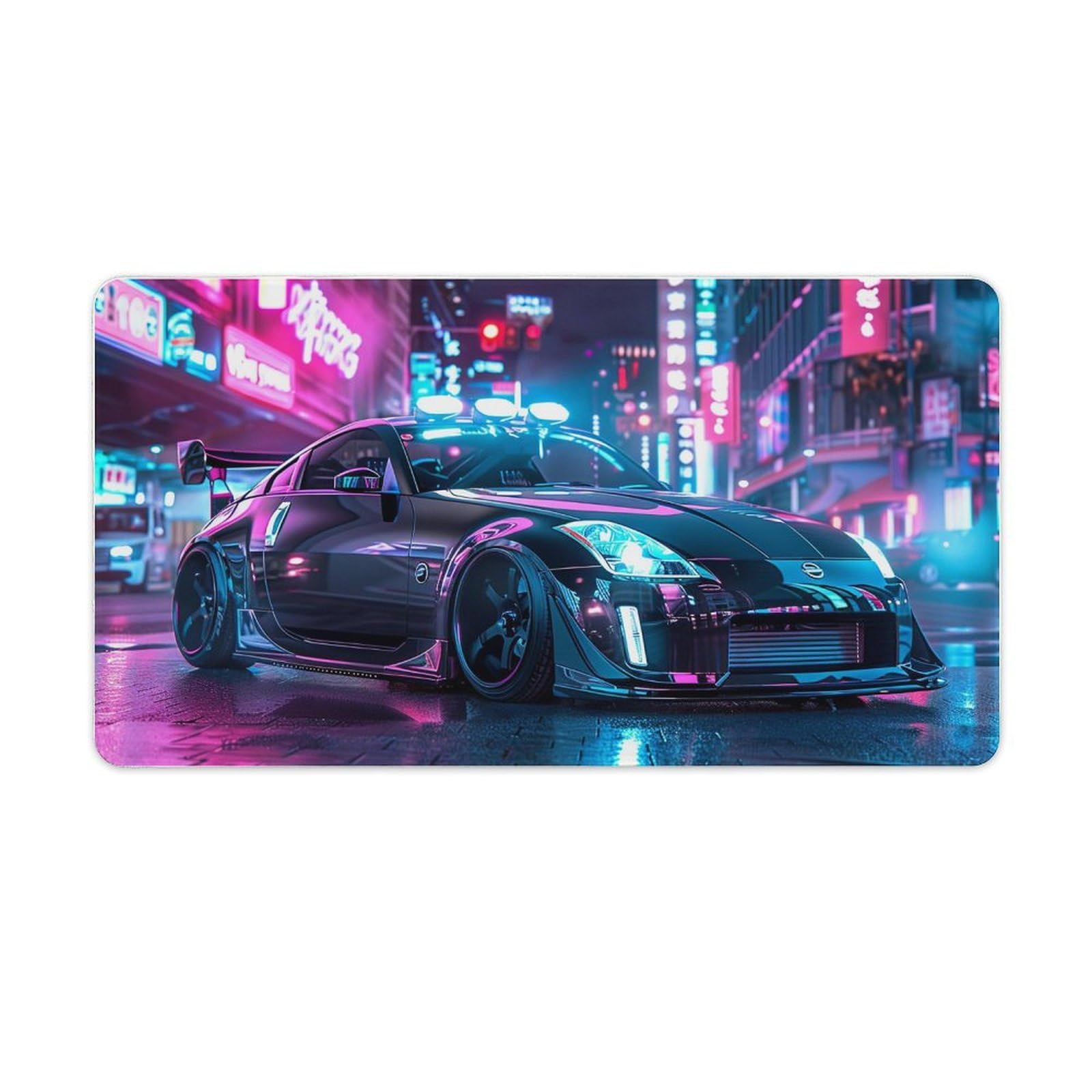 Large Mouse Pad Black 350Z Parked On The Street Neon Lights Desk Mat Computer Accessories Gaming Office Organizers