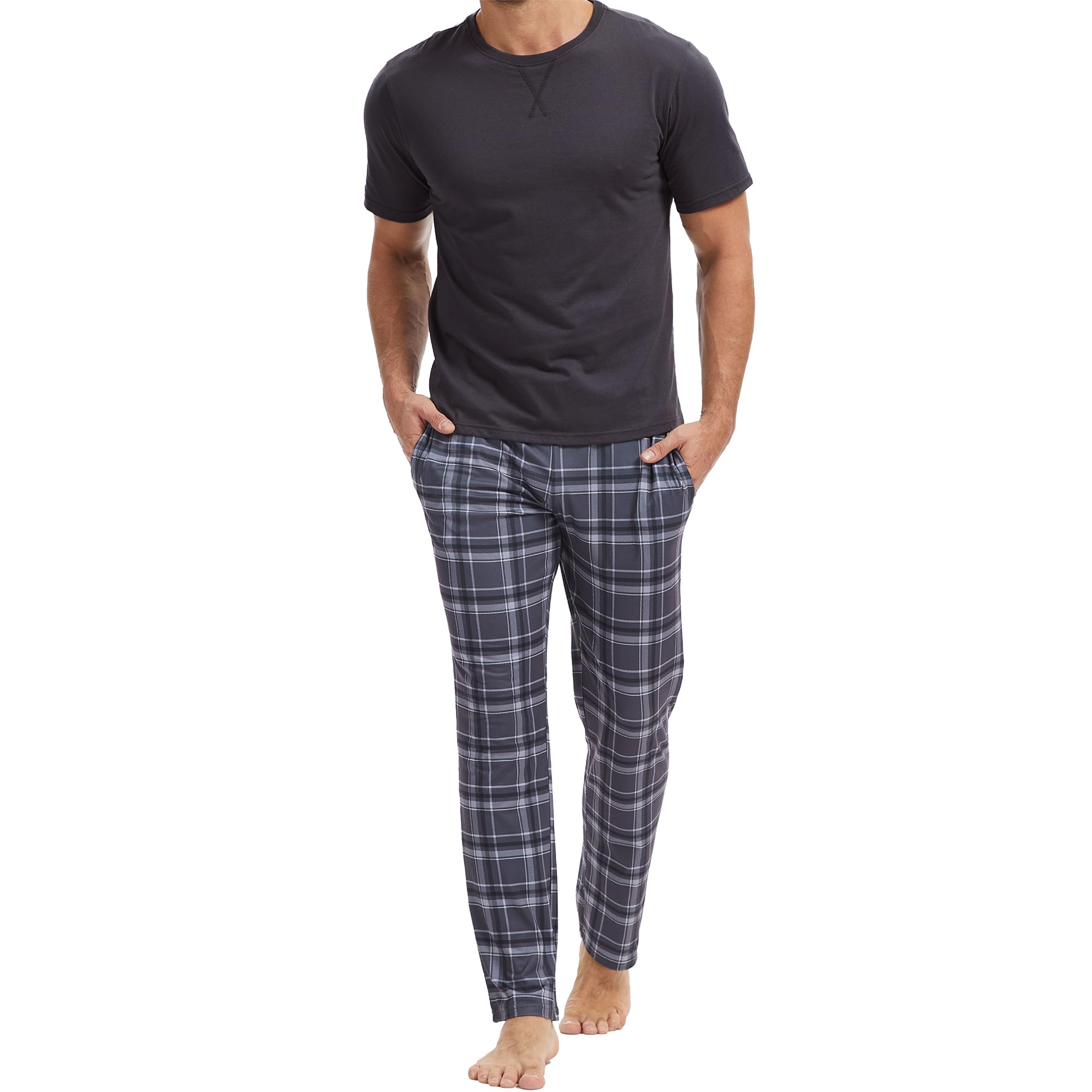 the essentials wardrobe Mens Short Sleeve Long Sleeve T-Shirt and Pants Pyjama Set - Sleepwear, Loungewear and Sleepwear for Men - Soft and Comfortable-picture-28