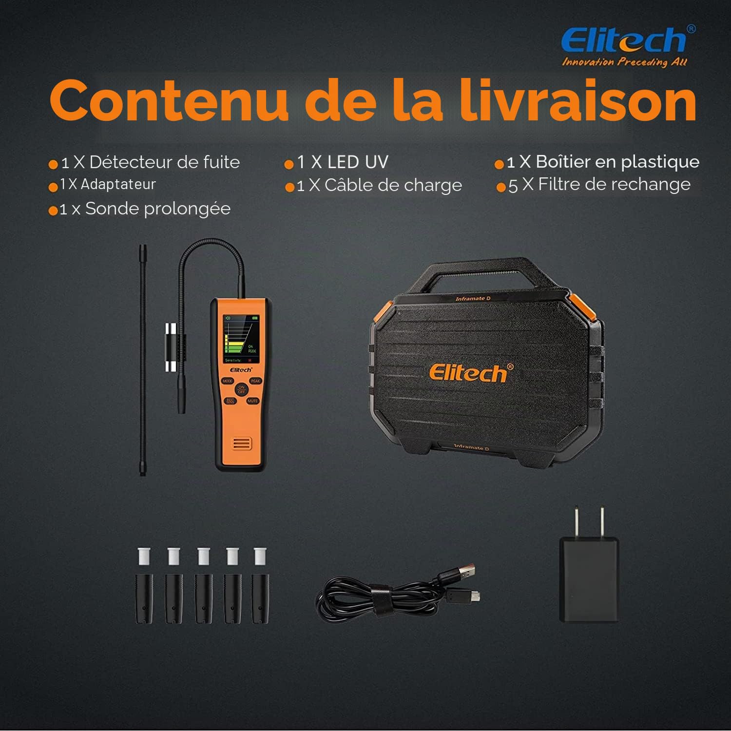 Elitech IR-200 Détecteur de Fuite de Réfrigérant Capteur Double Infrarouge et Diode Chauffée 2-en-1 Testeur de Fuite Halogène Haute Sensibilité Boîtier Portable 10 Ans de Vie