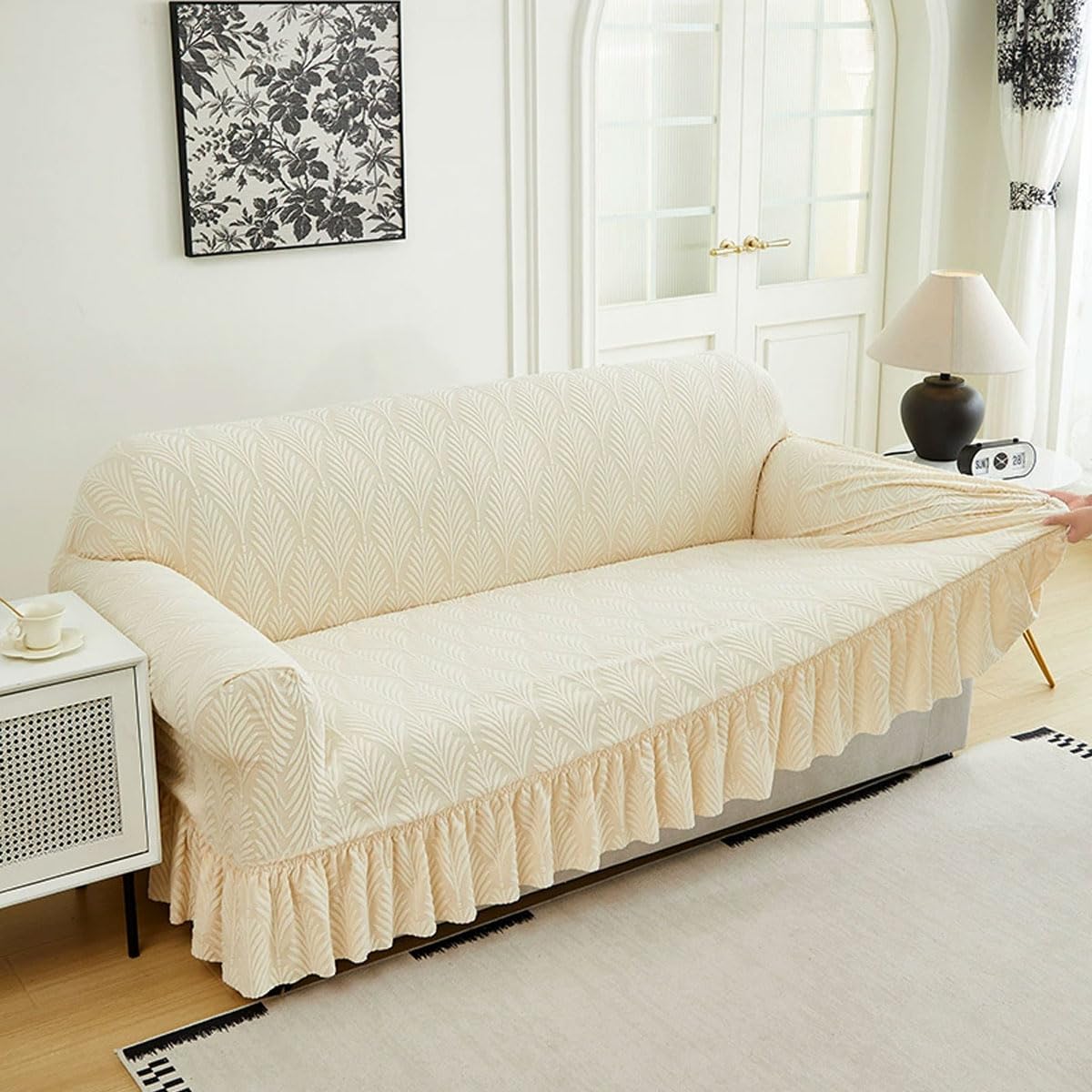 Snqzo E Sofa Covers With Skirt Stretch Sofa Covers 1 2 3 4Seater Non Slip Couch Covers All-Inclusiv Sofa Slipcover Universal Sofa Covers For Cat Dog Pet Furnitur Protector (Size:3 Seater(190-230Cm),Color:e)