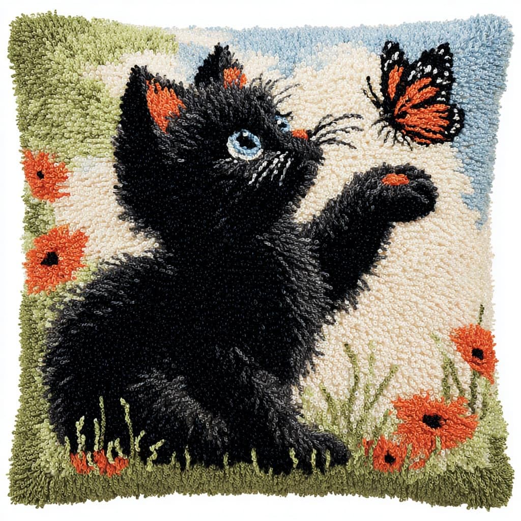 WallustrioaW Latch Hook Pillow Kit,Cats and Butterflies
