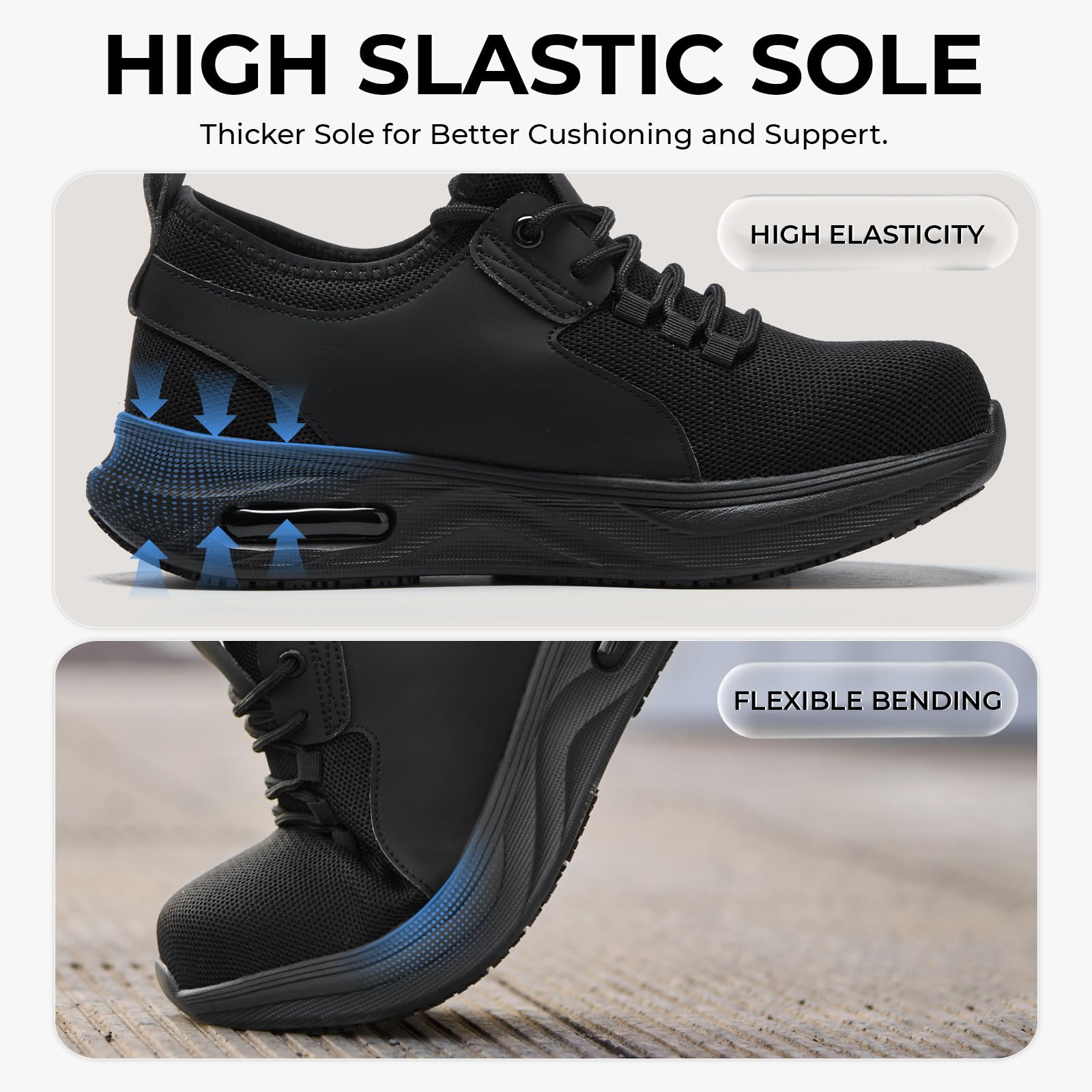 Ulogu Wide Toe Non Slip Shoes for Men Women Waterproof Oil Resistant Work Loafers for Food Service Restaurant Kitchen Chef Lightweight Comfort Walking Sneakers — view 7