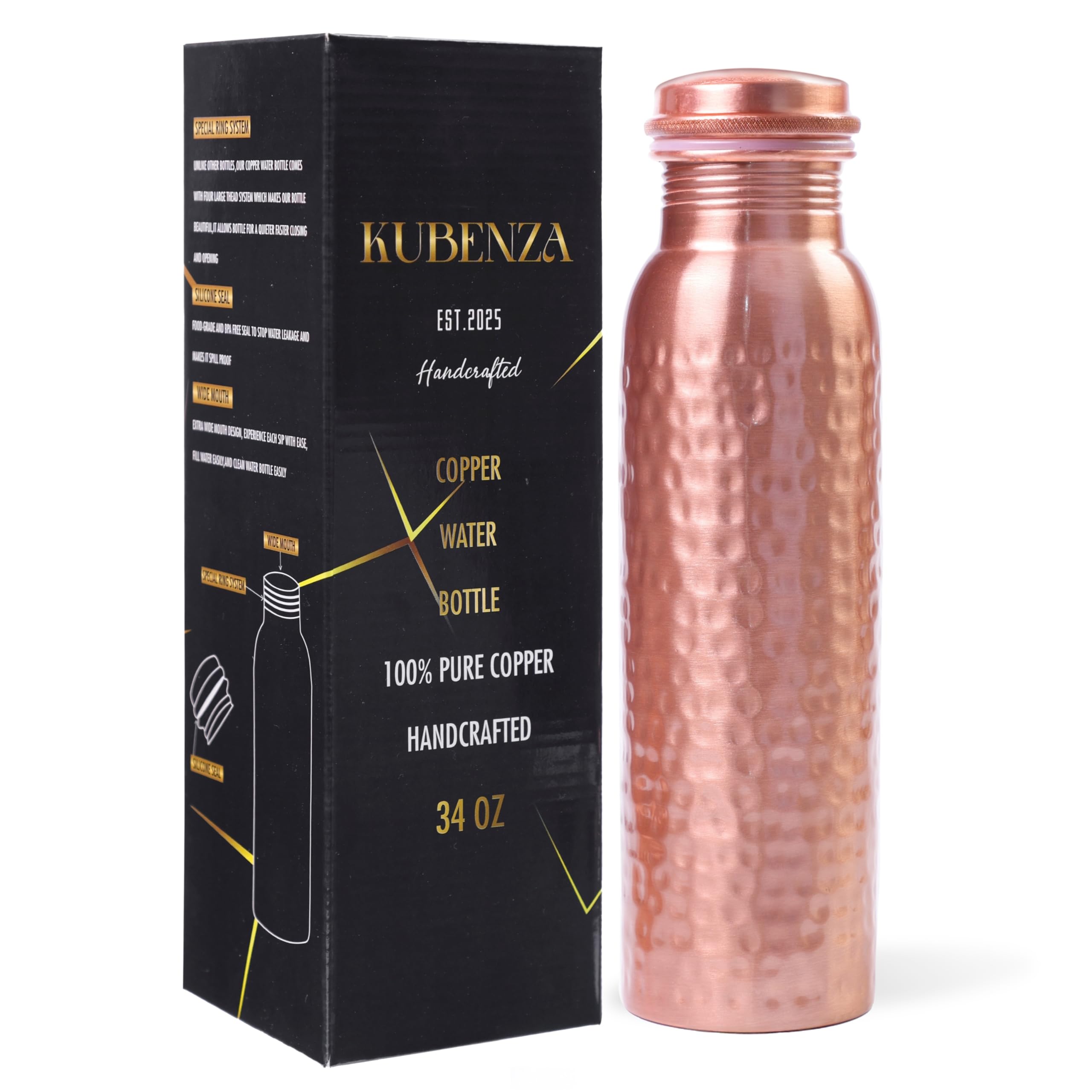 KUBENZA Pure Copper Water Bottle