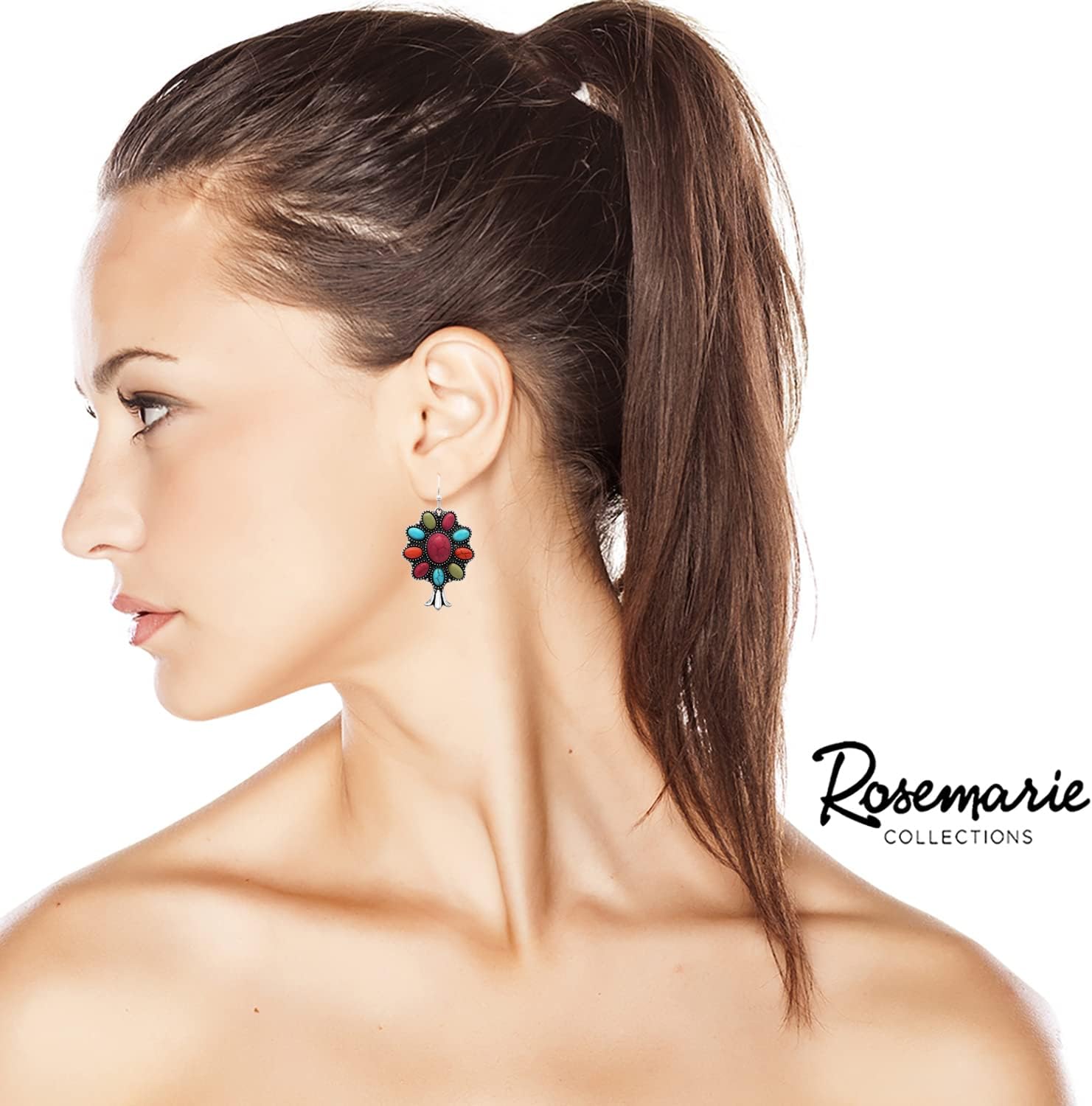 Rosemarie & Jubalee Women's South Western Style Howlite Squash Blossom Dangle Earrings, 1.75"