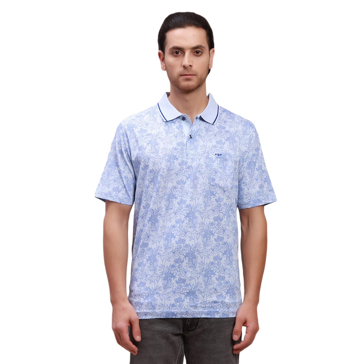 colorplus Men's Pure Cotton Print Pattern Classic Fit Polo Neck Half Sleeve Casual T-Shirt-picture-17