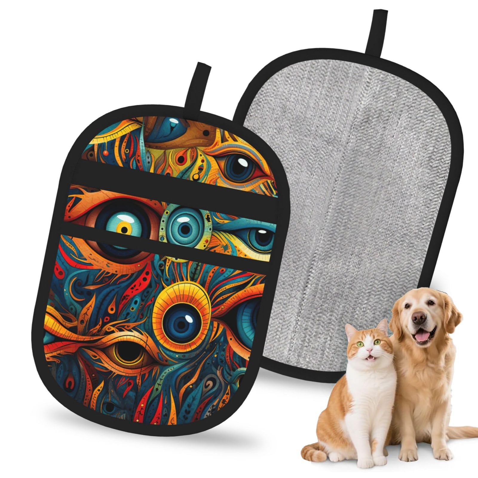 Eyes 2 Print Pet Hair Remover Gloves Grooming Cleaning Accessory Reusable Deshedding Tool