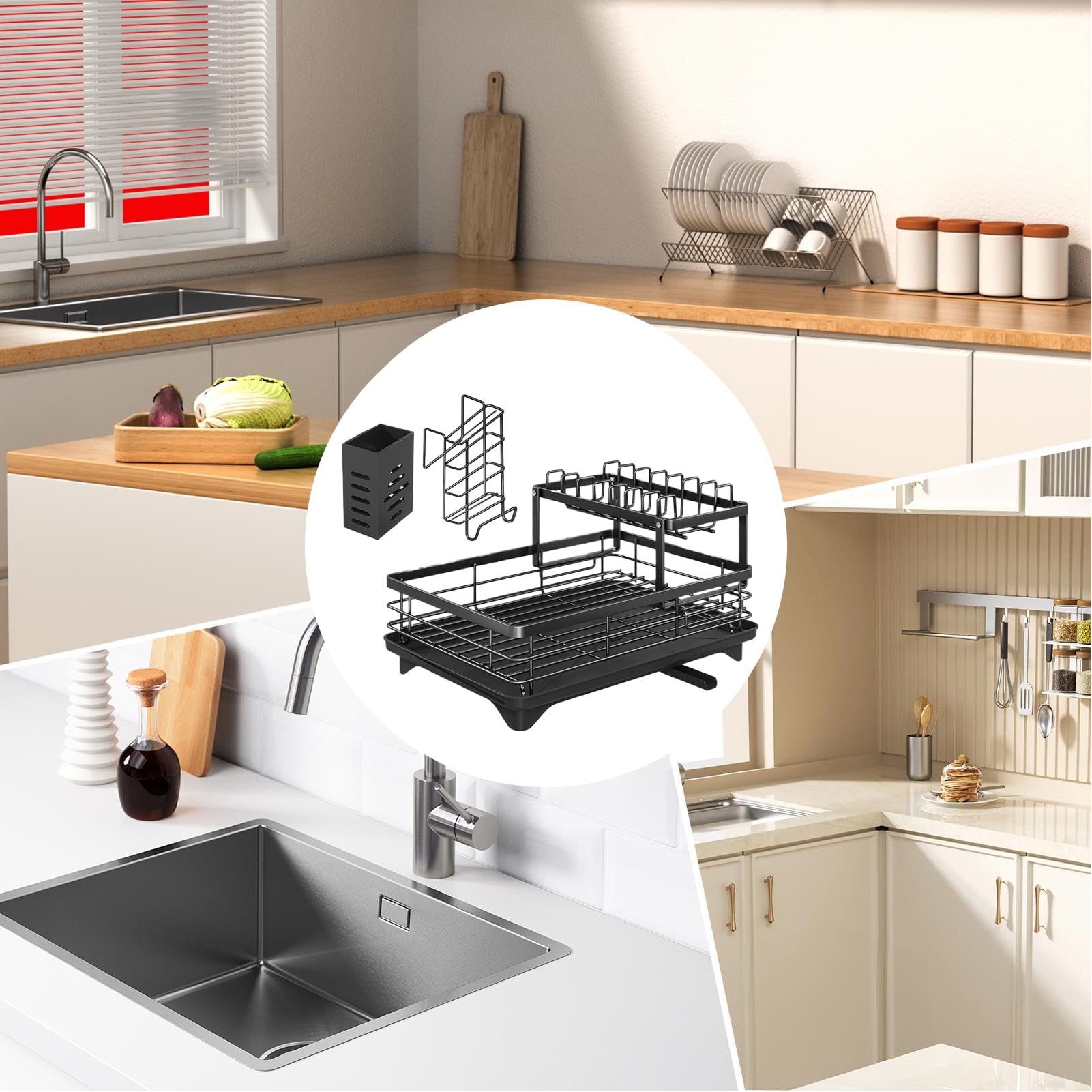 Generisch de platos, 2 niveles Para Encimera de Cocina, Utensilios De Cocina Y Vaso Soporte Para Cubiertos Cuencos Encimera