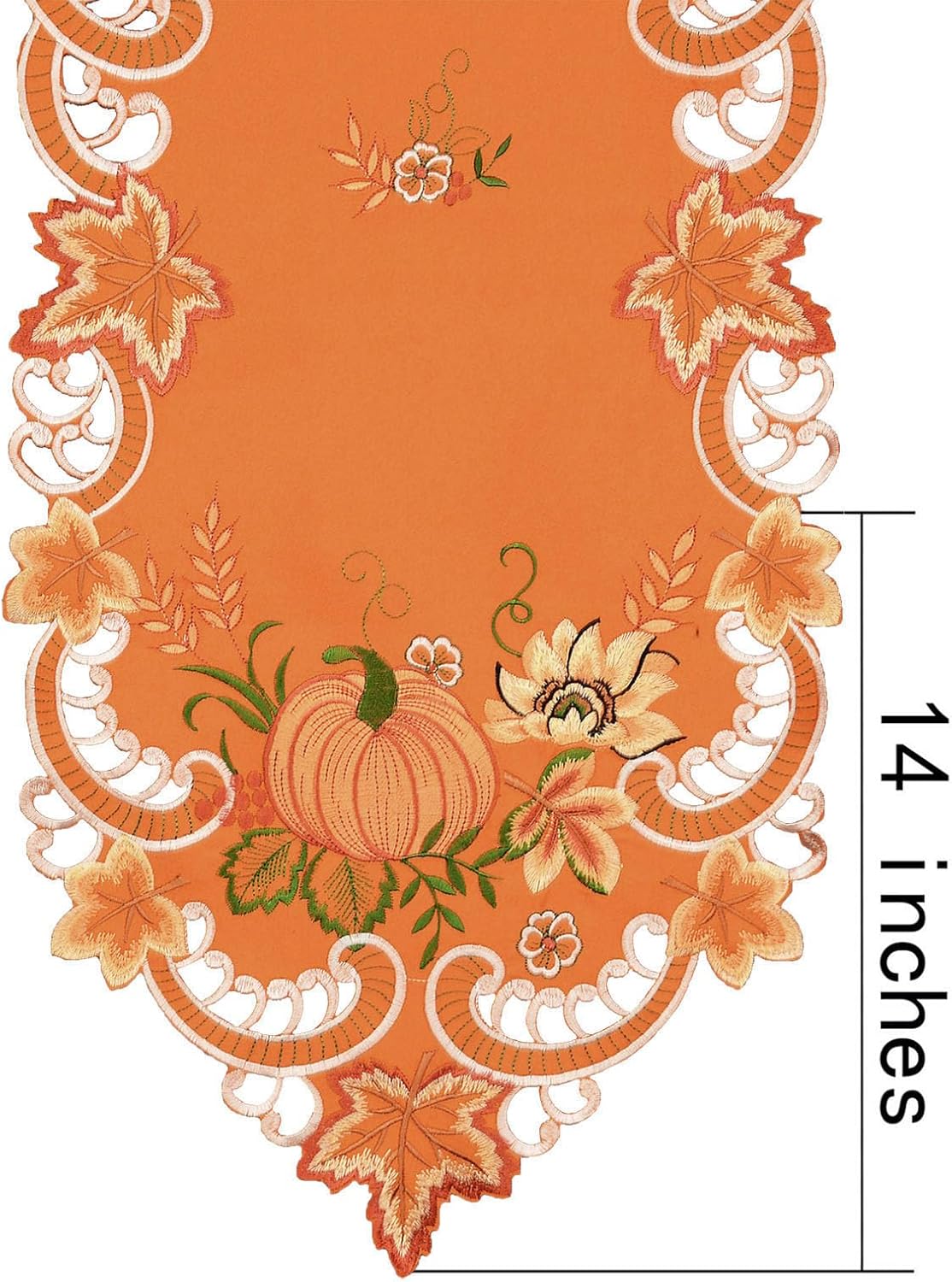Simhomsen Embroidered Pumpkins Orange Table Runner for Fall, Autumn and Thanksgiving (14 x 120 inches)
