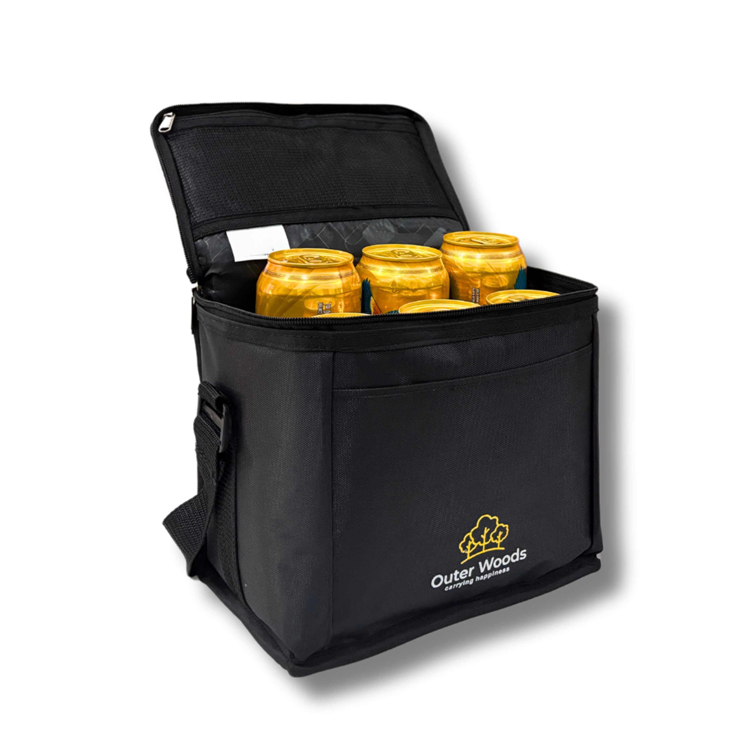 Outer Woods Insulated 6 Can Cooler Bag | Fits 6 x 500ml Beer Cans | Keep Cans Cool for up to 10 Hrs | with 2 Units of Ice Gel Packs (Black)-image-11