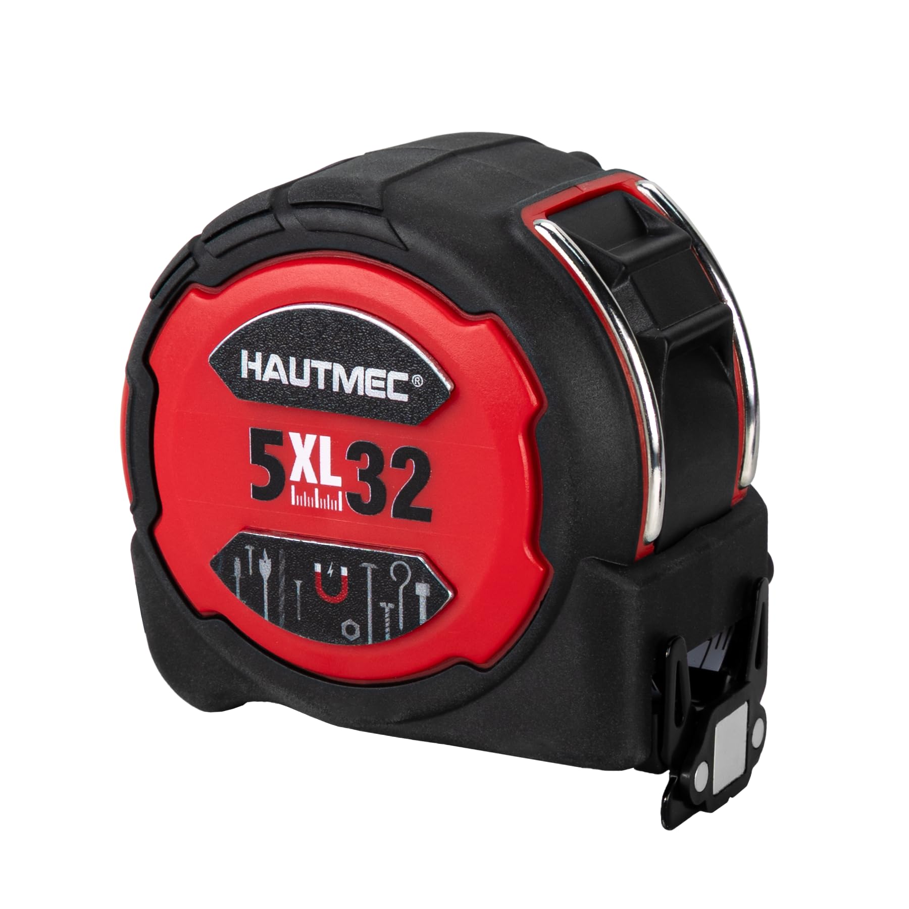 HAUTMEC 32mm Wide Blade Tape Measure 5m Compact, Heavy Duty Retractable Measuring Tape with Hook & Housing Magnets, Metric Scale for Construction Contractors 1080701