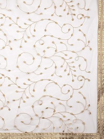 DUPATTA BAZAAR Women's Embroidered Gold Net Dupatta