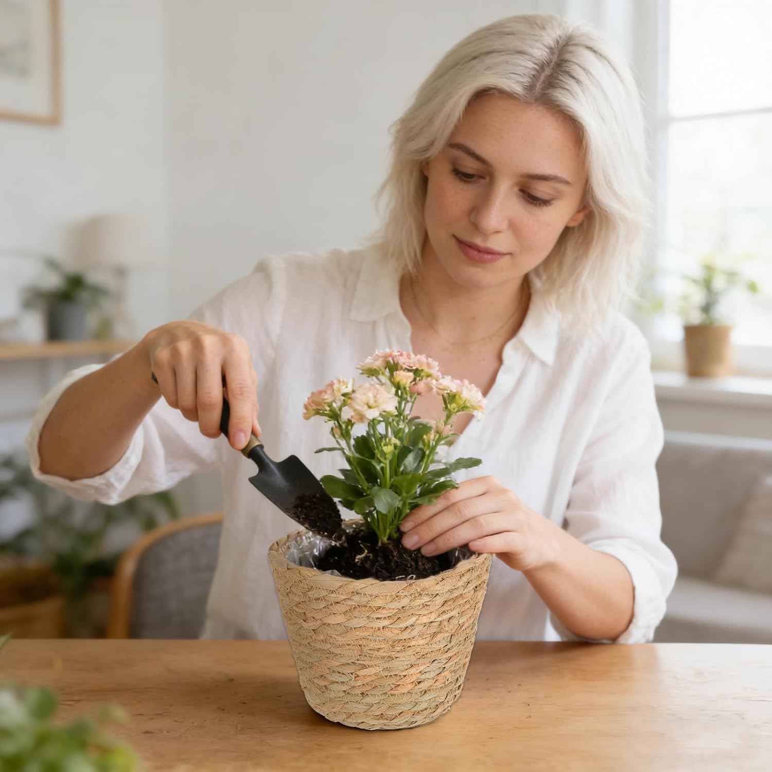 10 PCS Seagrass Plant Baskets with Plastic Liners, Woven Planter Basket Set for Indoor and Outdoor Plants, Wicker Flower Pot Covers Plant Container sand Storage Baskets for Home and Farmhouse Decor