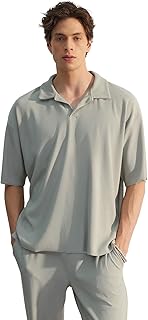 تيشرت برقبة بولو بتصميم عثماني مقاس كبير/واسع وقصة واسعة وخالي من التجاعيد للرجال طراز TMNSS23PO00020 من ترينديول