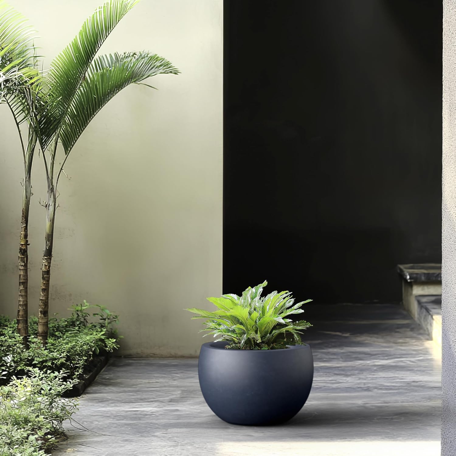 Kante 20" W Round Charcoal Concrete/Fiberglass Indoor Outdoor Elegant Bowl Planter
