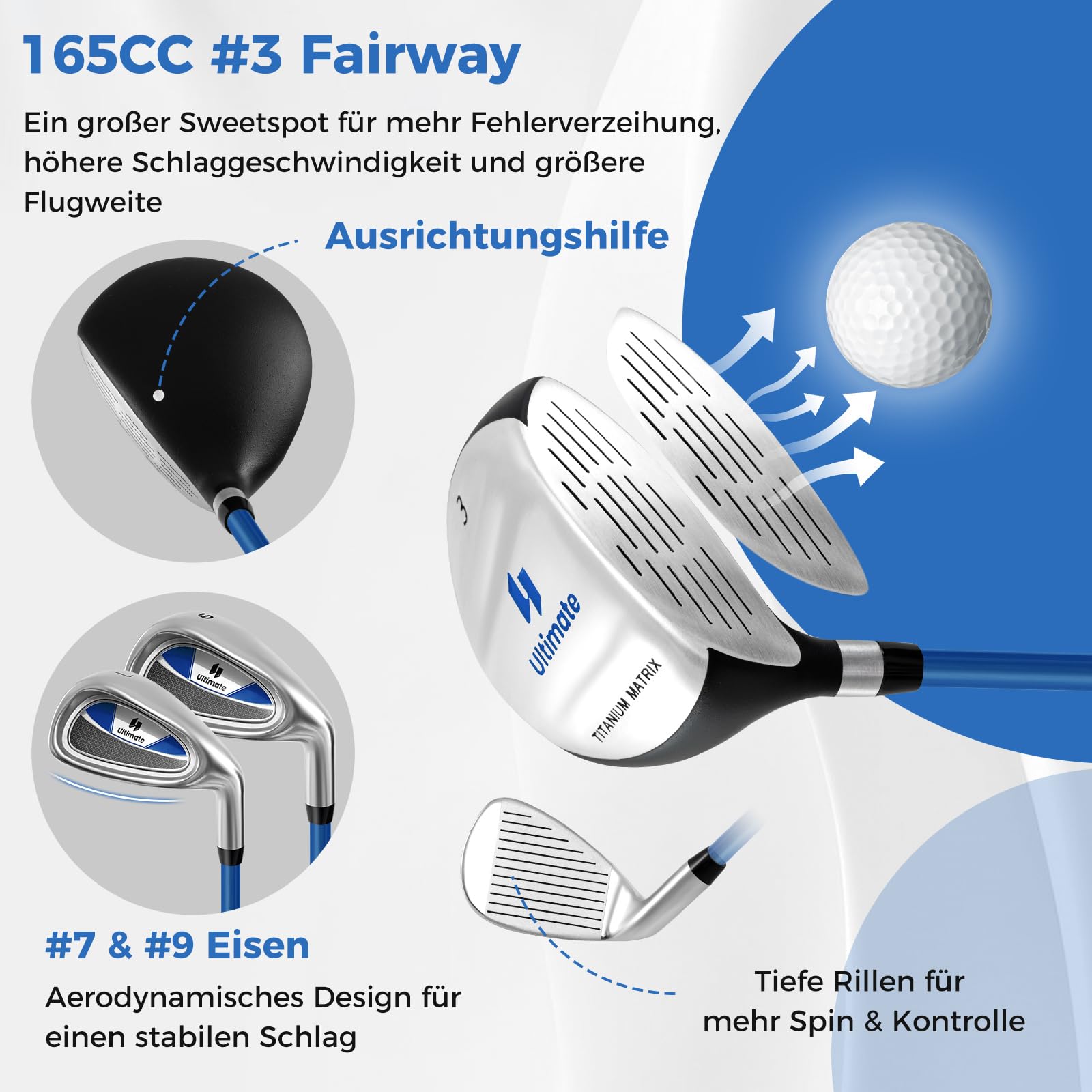 GOPLUS Kinder Golfschläger Set,Rechtshand Golfschlägersätze mit 3 Fairway, 7/9 Eisen, Putter, Schlägerhaub,Standtasche, leicht und sicher, ideal für Jungen und Mädchen