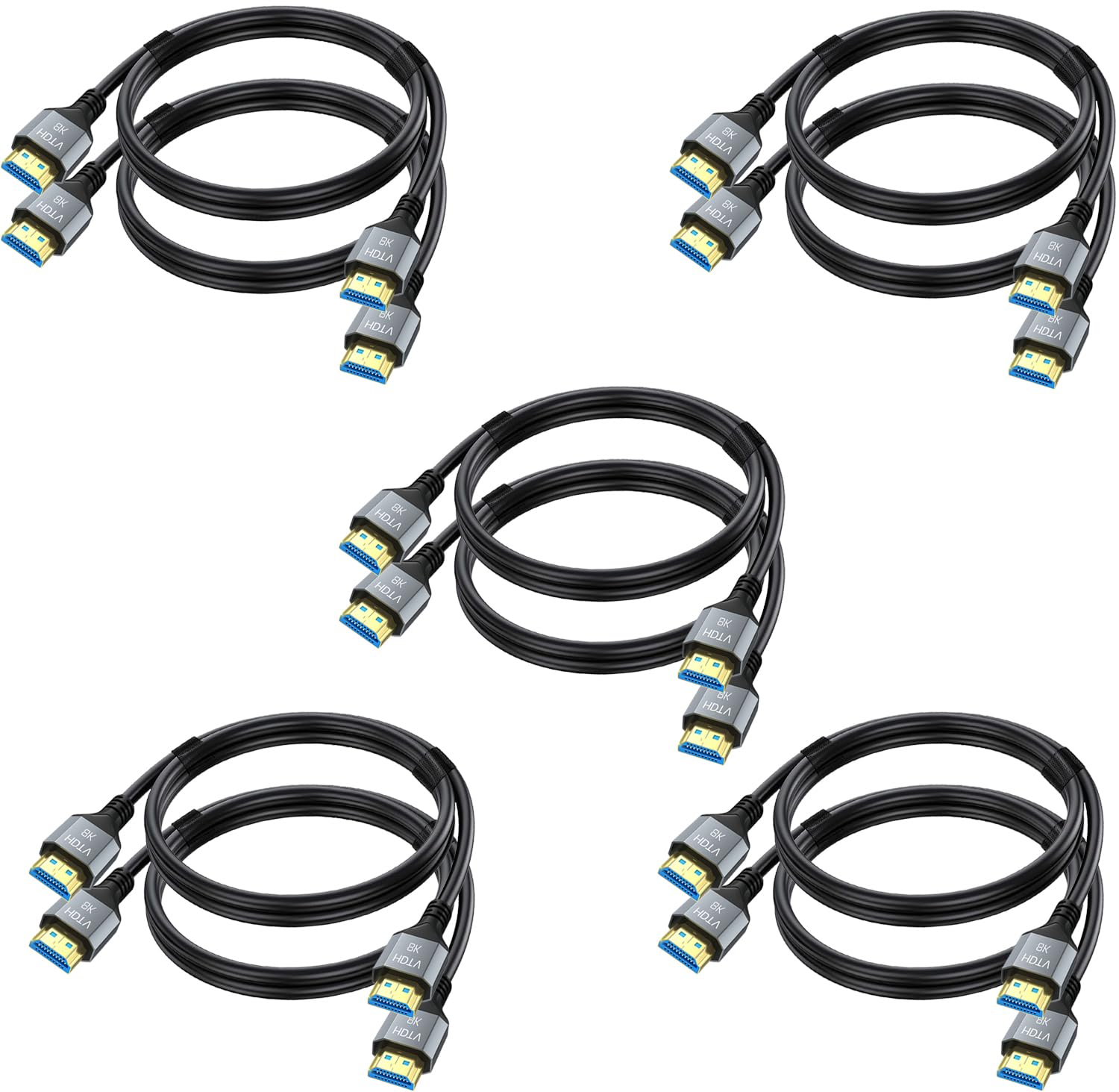 Cavo HDMI 2.1 da 0,9 m, confezione da 10 pezzi, cavo HDMI schermato 8K, 0,9 m, 48 Gbps, 8K a 60 Hz, 4K a 120 Hz/165 Hz, HDCP 2.2 e 2.3, HDR 10 per ARC, eARC, TV, PC, PS4 PS5 Switch KVM Splitter Sound