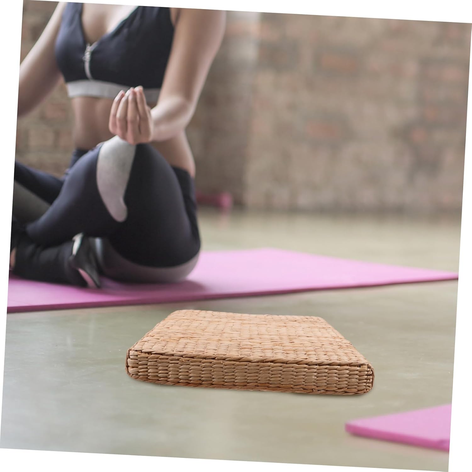 Hand Woven Straw Floor Pillow Square Meditation Cushion for Yoga and Sitting and Easy Care for Home Decor and Comfortable Seating