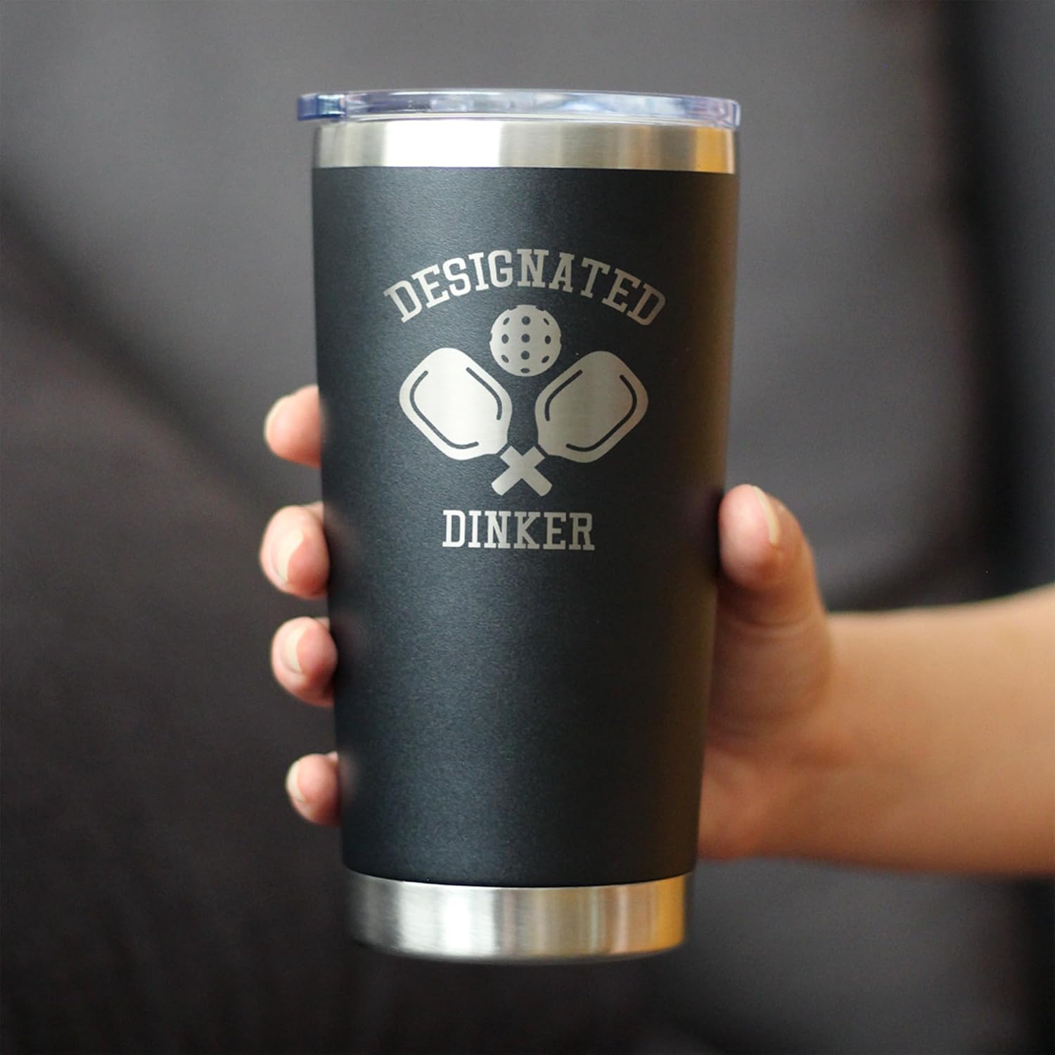 Custom Designated Dinker - Personalized Insulated Coffee Tumbler Cup with Sliding Lid - Stainless Steel Insulated Mug - Funny Pickleball Themed Gifts and Decor