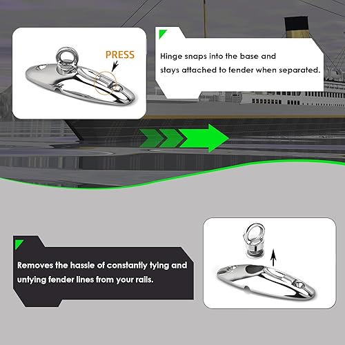 Miniatura 4 de Juego de 2 perchas de liberación rápida para guardabarros marinos, juego de colgadores de guardabarros de acero inoxidable 316, colgador de