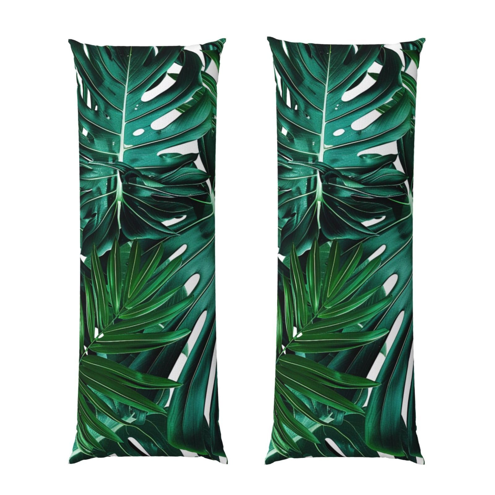 Body Pillow Cover 20x54 Inch, Cute green palm leaves Print Long Lumbar Pillow Case with Zipper Long Body Pillowcase Decorative for Bed Sofa Bedroom