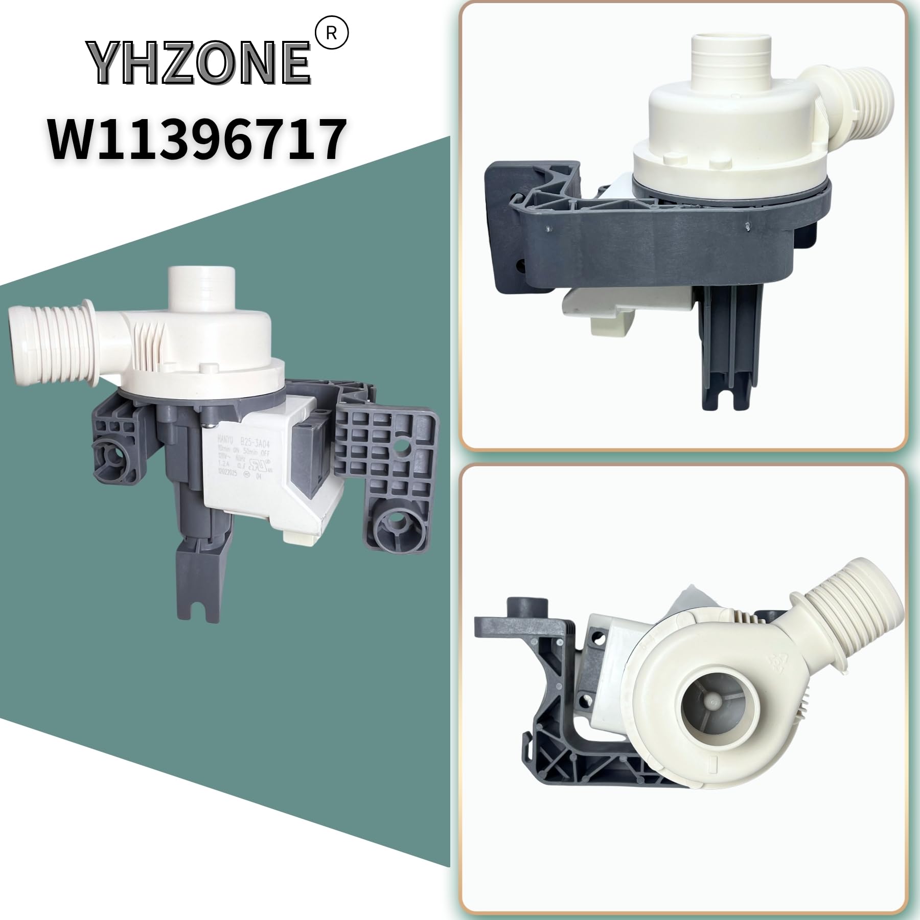 Bomba de drenaje de lavadora W11396717, pieza de repuesto OEM para Whirlpool Maytag Kenmore Reemplazar W11396717, W11263349, PS12731177, EAP12731177, AP6974116, 4960510