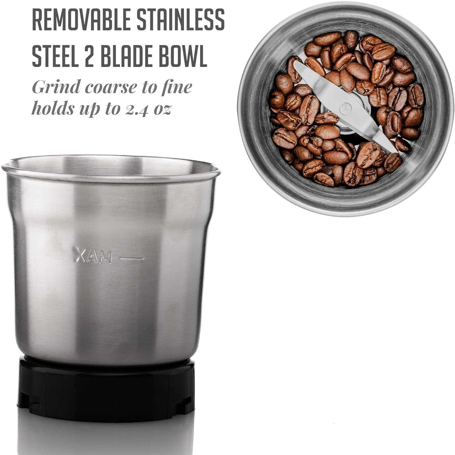 Cuenco de acero inoxidable con 4 cuchillas, 2.1 onzas, accesorio para molinillo fácil de limpiar para molinillo de café CG620, molienda perfecta para granos de café, especias, nueces y más. 2