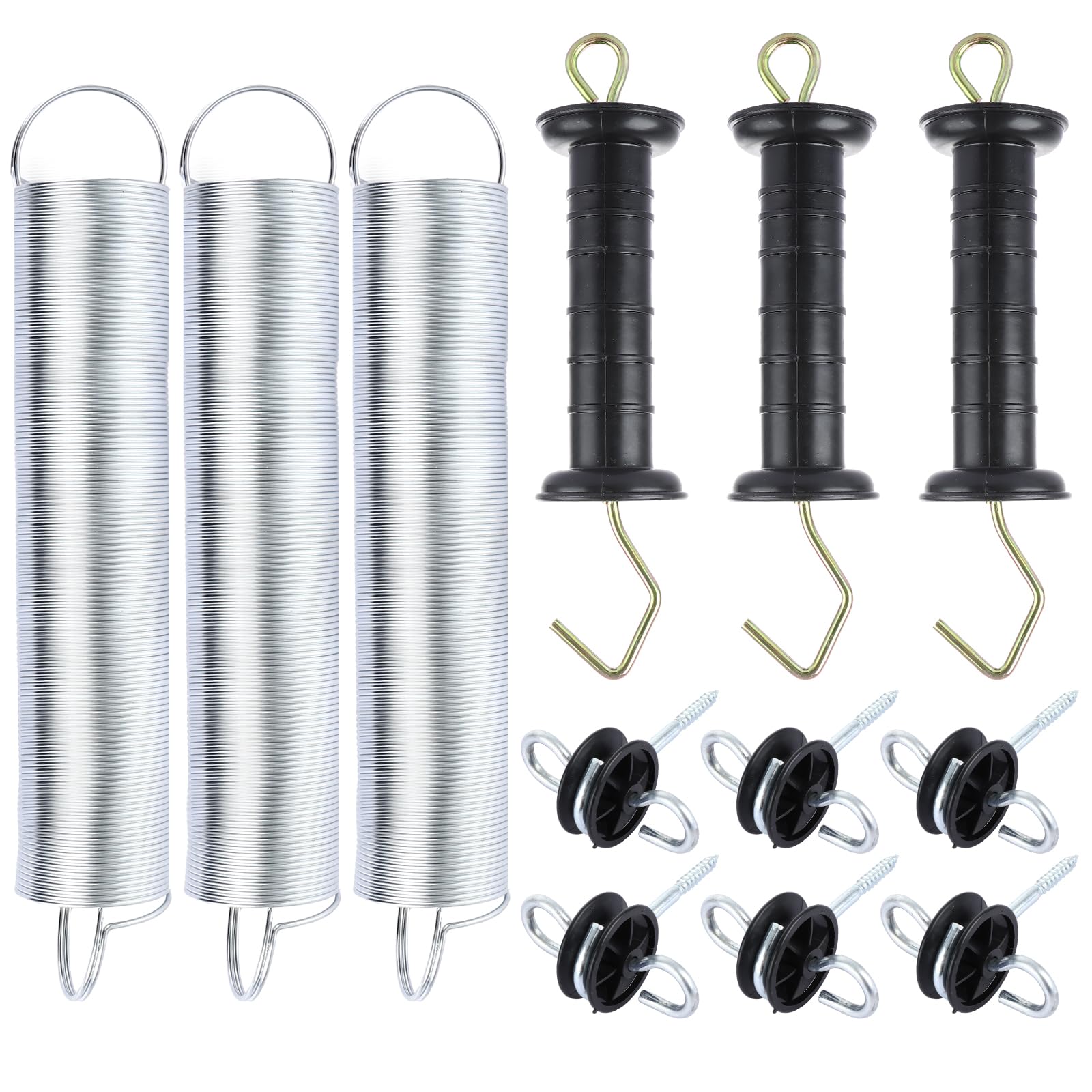 Kit di maniglie per cancello a molla per recinzione elettrica, maniglie per recinzione con molla e doppio gancio isolanti per maniglie per cancelli, cancelli elettrici retrattili da 4 m, per
