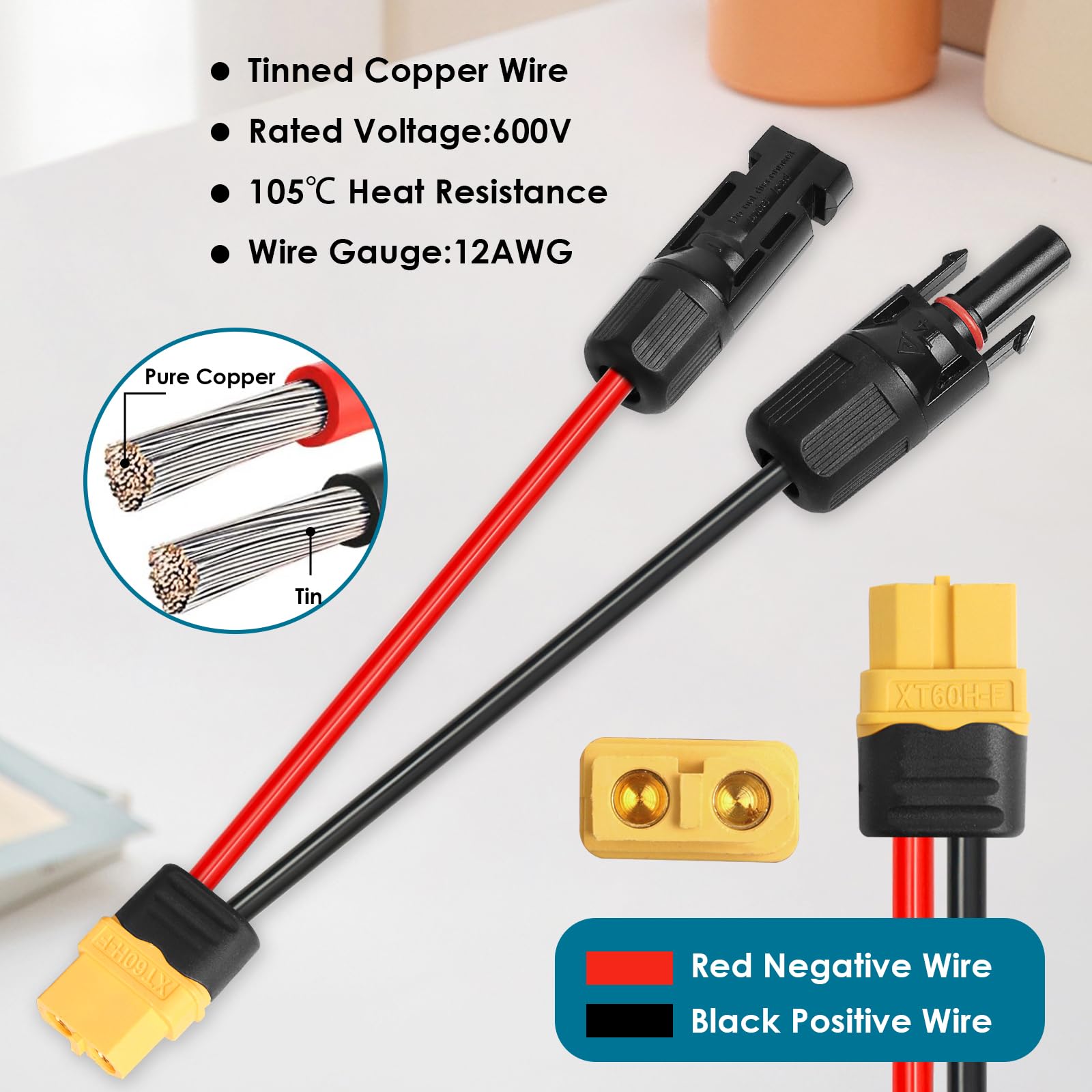 MOOKEERF Cable de extensión de carga solar a XT60, 12 AWG, 50 pies, XT60, conector solar a XT60, cable adaptador para panel solar a estación de energía portátil, generador solar, paquete de baterías
