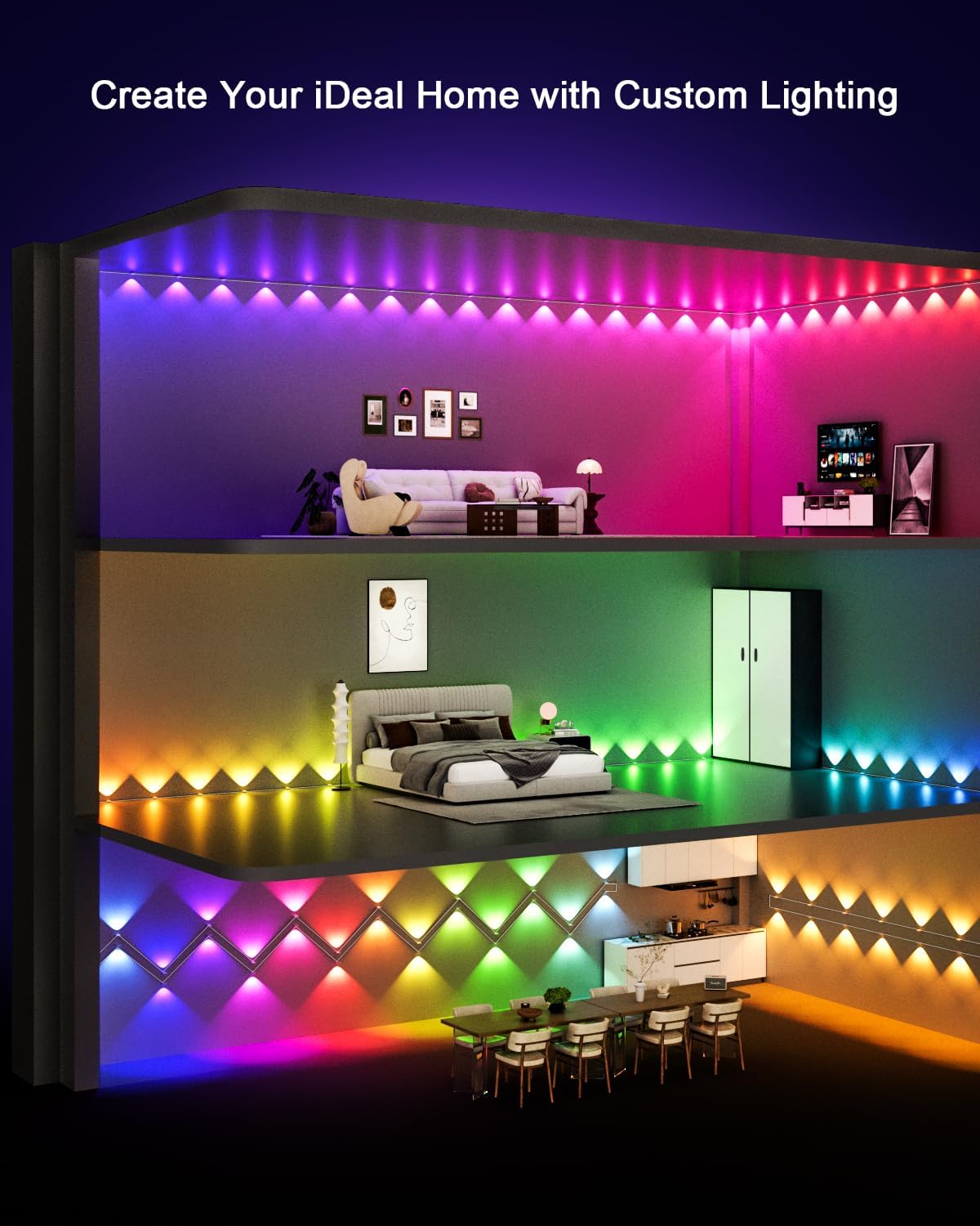 Super RGB Smart Permanent Outdoor Lights, 200FT 120LEDs Color Changing RGB IC Wall Lights, APP & Remote Control, Music Sync, Dynamic Lighting for House, Living Room, Ceiling, Eave Party Xmas Decor