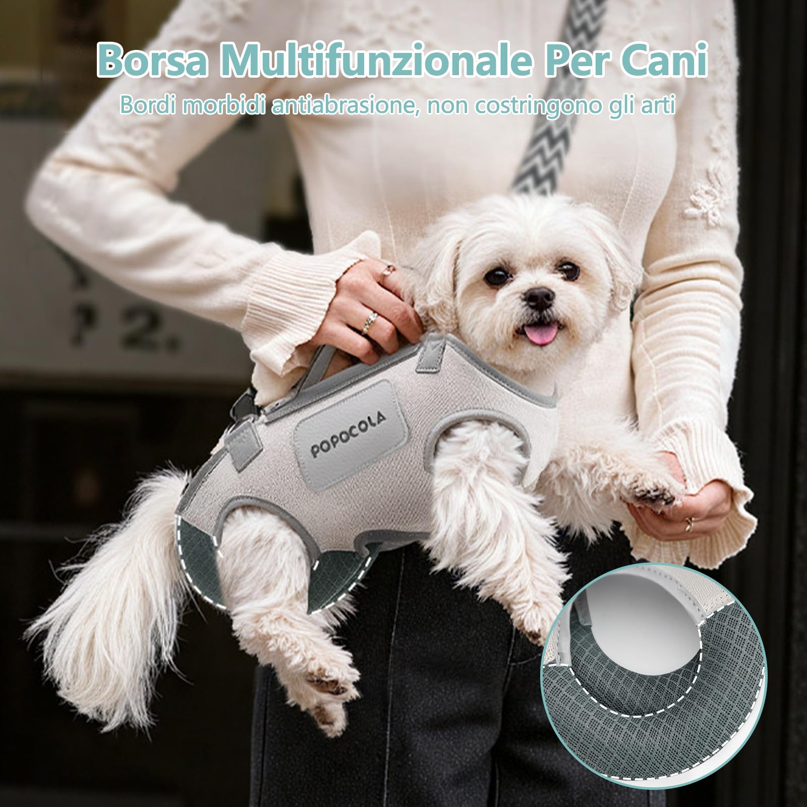Galatée Borsa Da Viaggio Per Animali Domestici Con Supporto Per Il Collo, Realizzata In Pelle Microfibra e Tela, Design Monopezzo, Rete Traspirante (M)