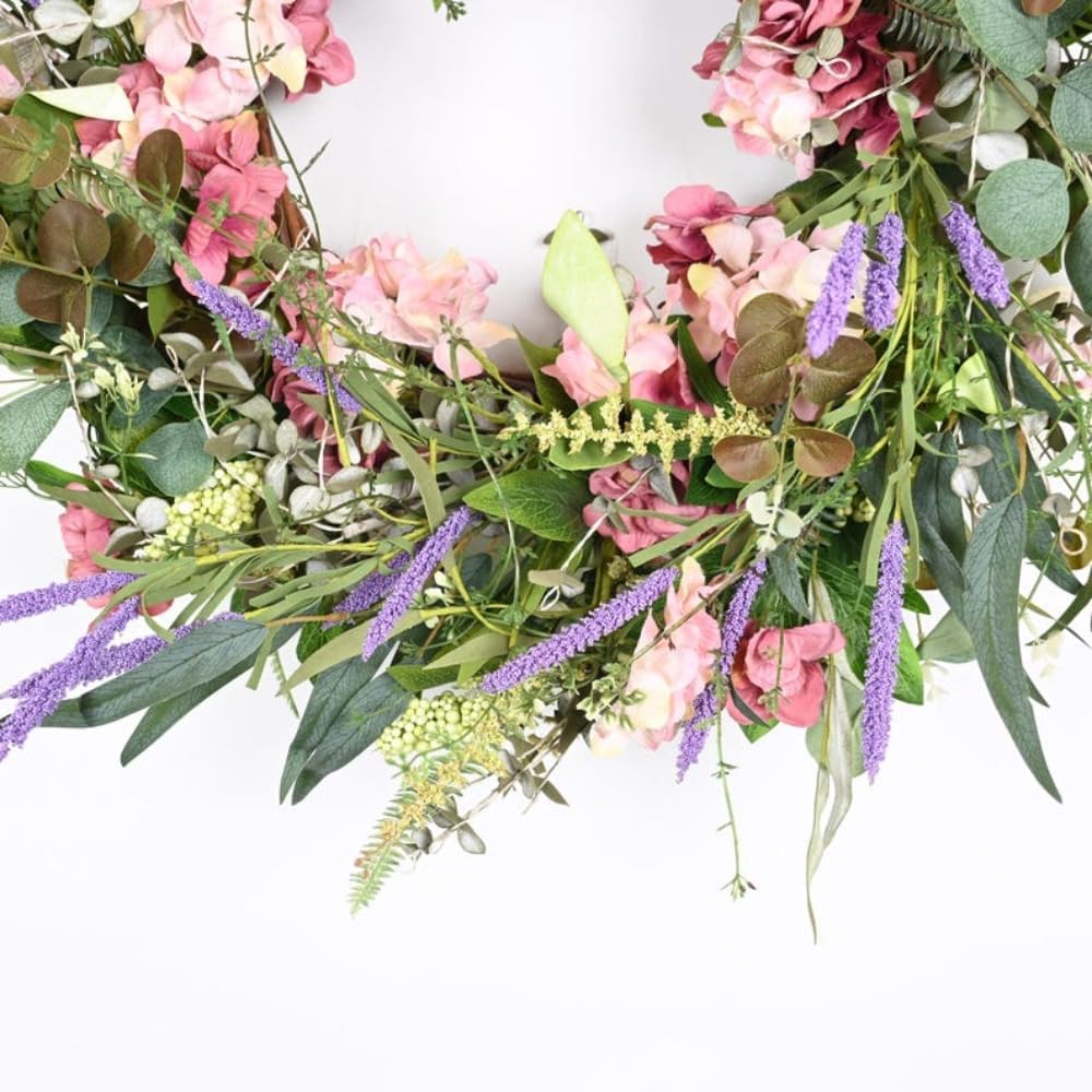 26 Inch Spring Wreath, Every Day Front Door Hydrangea Lavender Grape Vine Welcome Wreath, Wreath for Wall Garden Indoor Outdoor Weddings
