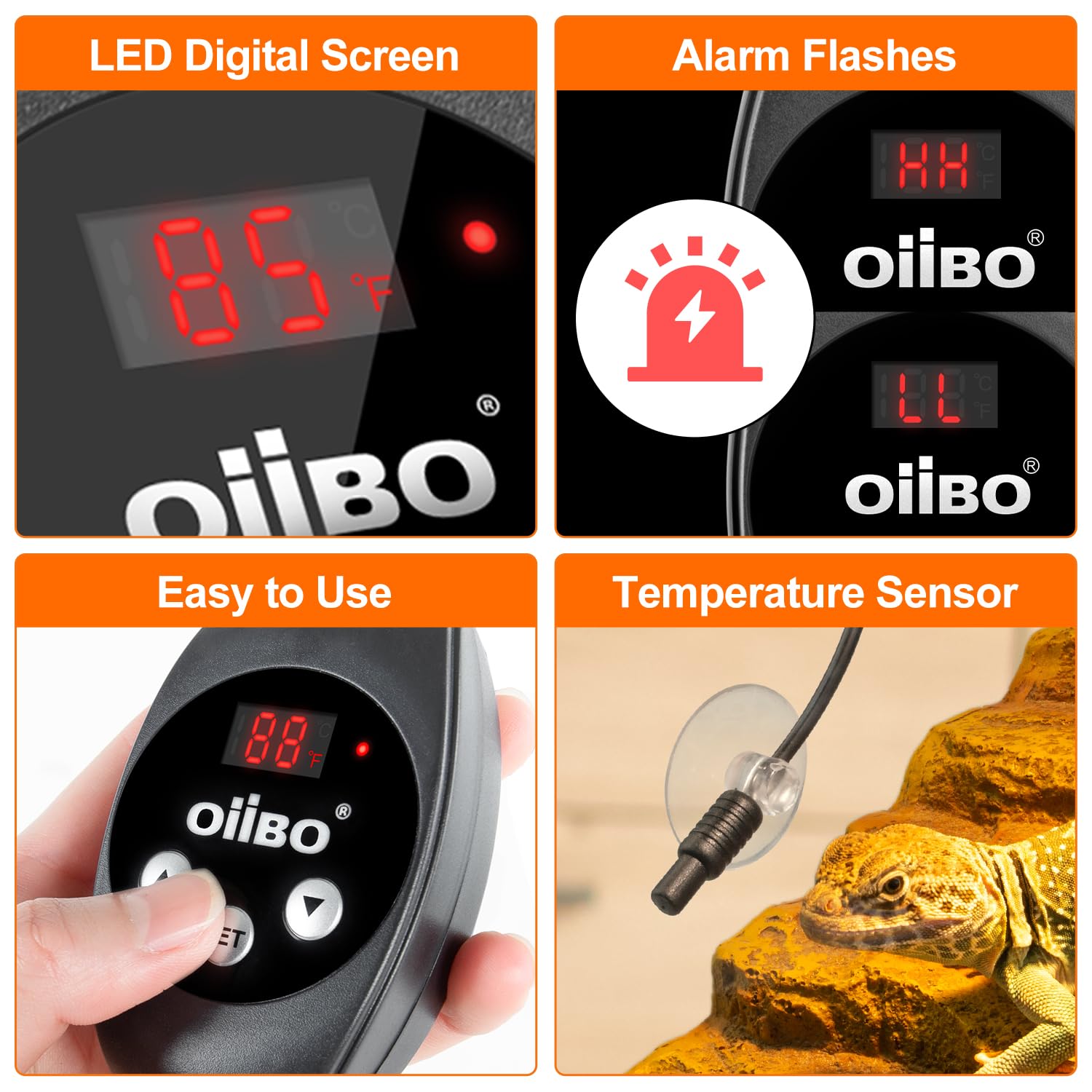 Oiibo Reptile Light Fixture with Dimming Thermostat, 8.5 Inch Dome Lamp Cap Reptile Heat Lamp Fixture,Terrariums Light Fixture for UVB Bulb Basking Heat Bulb, Max 150W - image 6