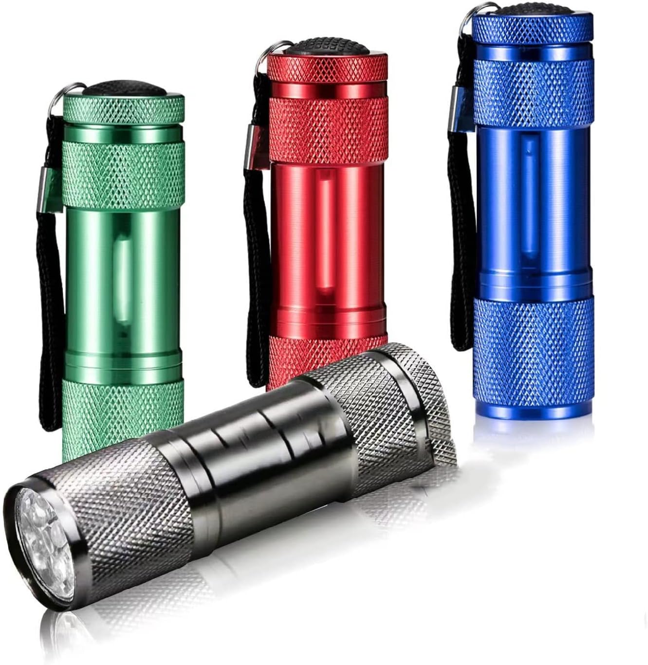 MAKINGTEC Small LED Torch, Mini Torches LED Super Bright with 9 LEDs, Colorful Pocket Torch Flashlight for Kids Adult Camping Hiking Outdoor Gifts, 12 AAA Pre-Installed (4 Pack)