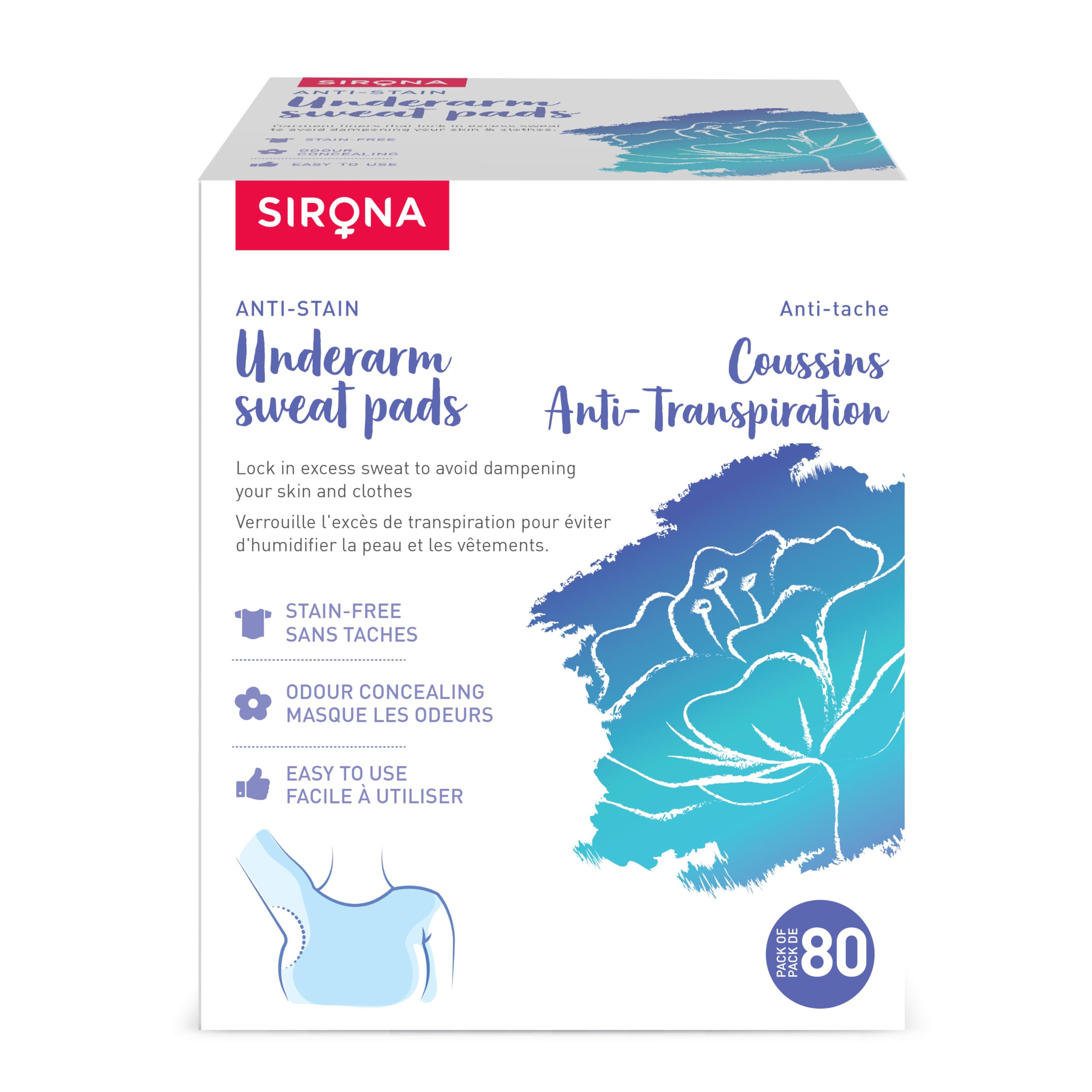 Sirona Disposable Underarm Sweat Pads for Men and Women - 80 Pads | Peel-off | Prevents Stains, Absorbs Sweat & Unpleasant