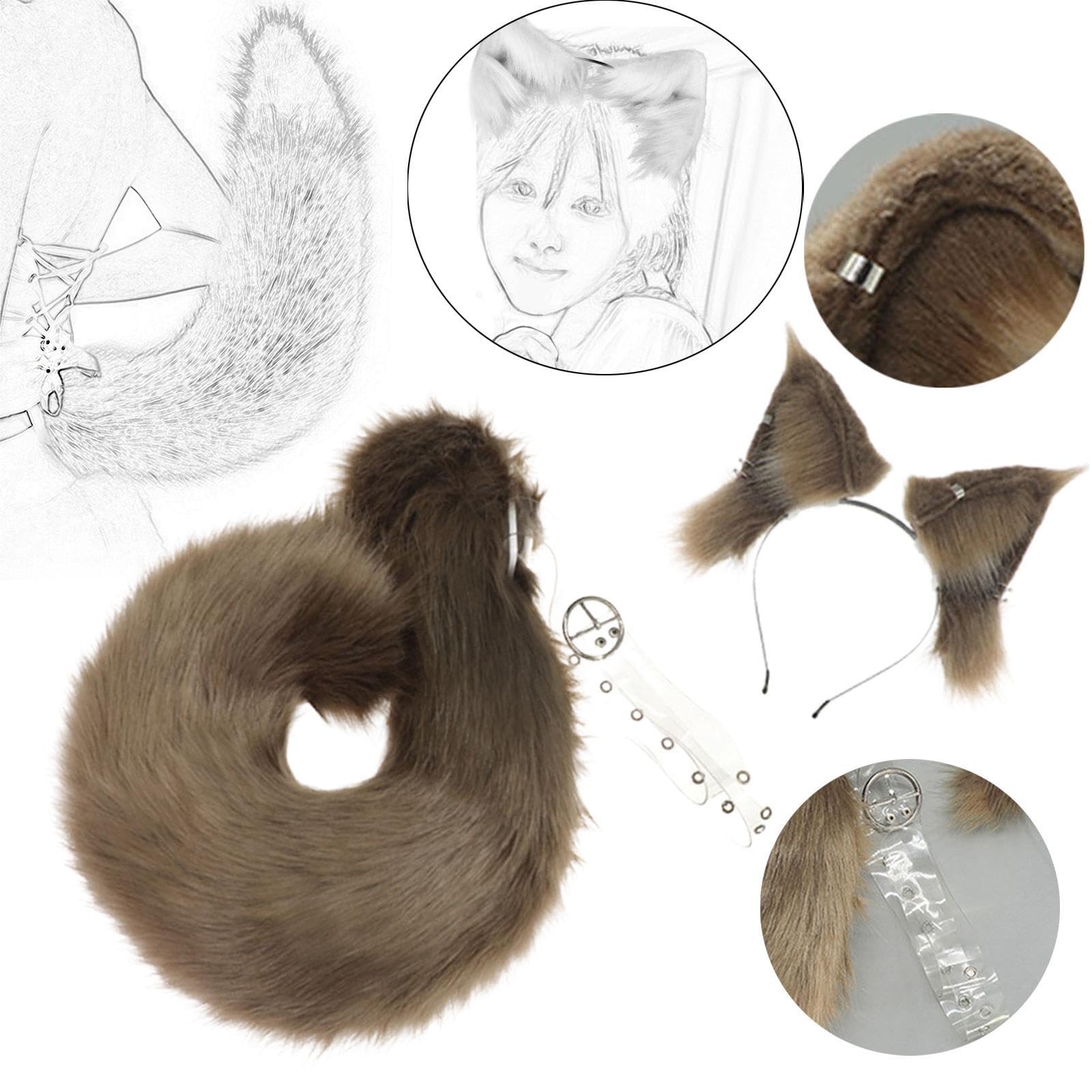 Ensemble Oreilles et Queue D'écureuil, Déguisement Animal pour Fêtes, Mascarades,