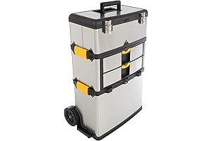 Stalwart 3-Part Portable Silver Travel Tool Box with Wheels