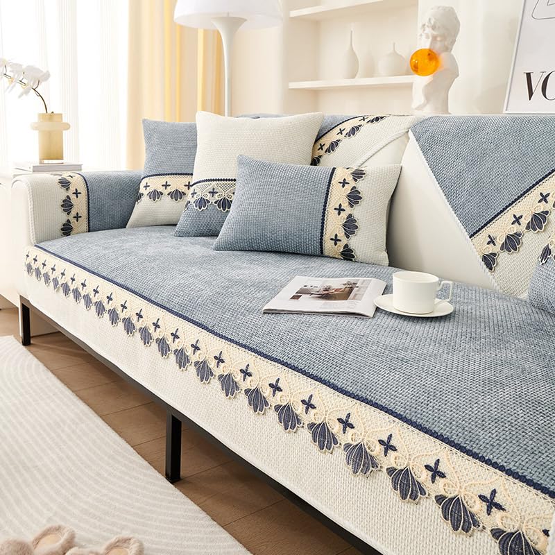 Housse de canapé d'angle en chenille lavable et protège-fauteuil