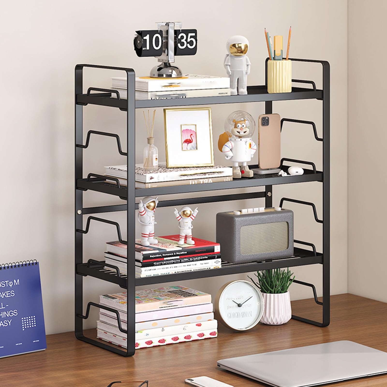 Libreria Da Scrivania In Metallo A Più Livelli Per Dormitorio, Scaffale Per Computer, Libreria Da Scrivania Per Casa, Ufficio, Dormitorio E Gaming, Facile Da Montare