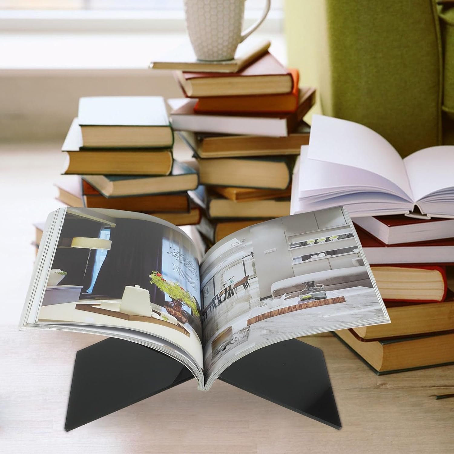 Acrylic Recipe Book Stand 15x31cm Large Black Cooking Book Holder for Kitchen Counter Practical Cookbook Display Rack