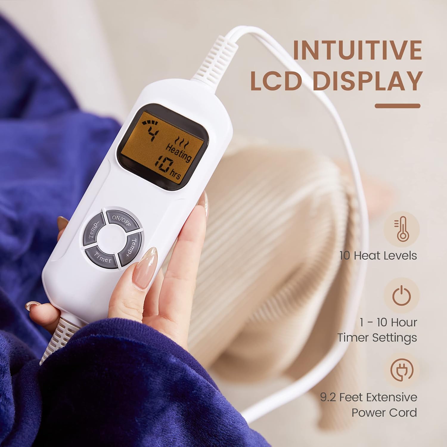 review Lofus Electric Heated Blanket Throw - Double Layer Fleece Electric Throw Blankets Twin with 10 Heating Levels,Auto Off, for Home Office,ETL Certified, Machine Washable, Royal Blue, 50